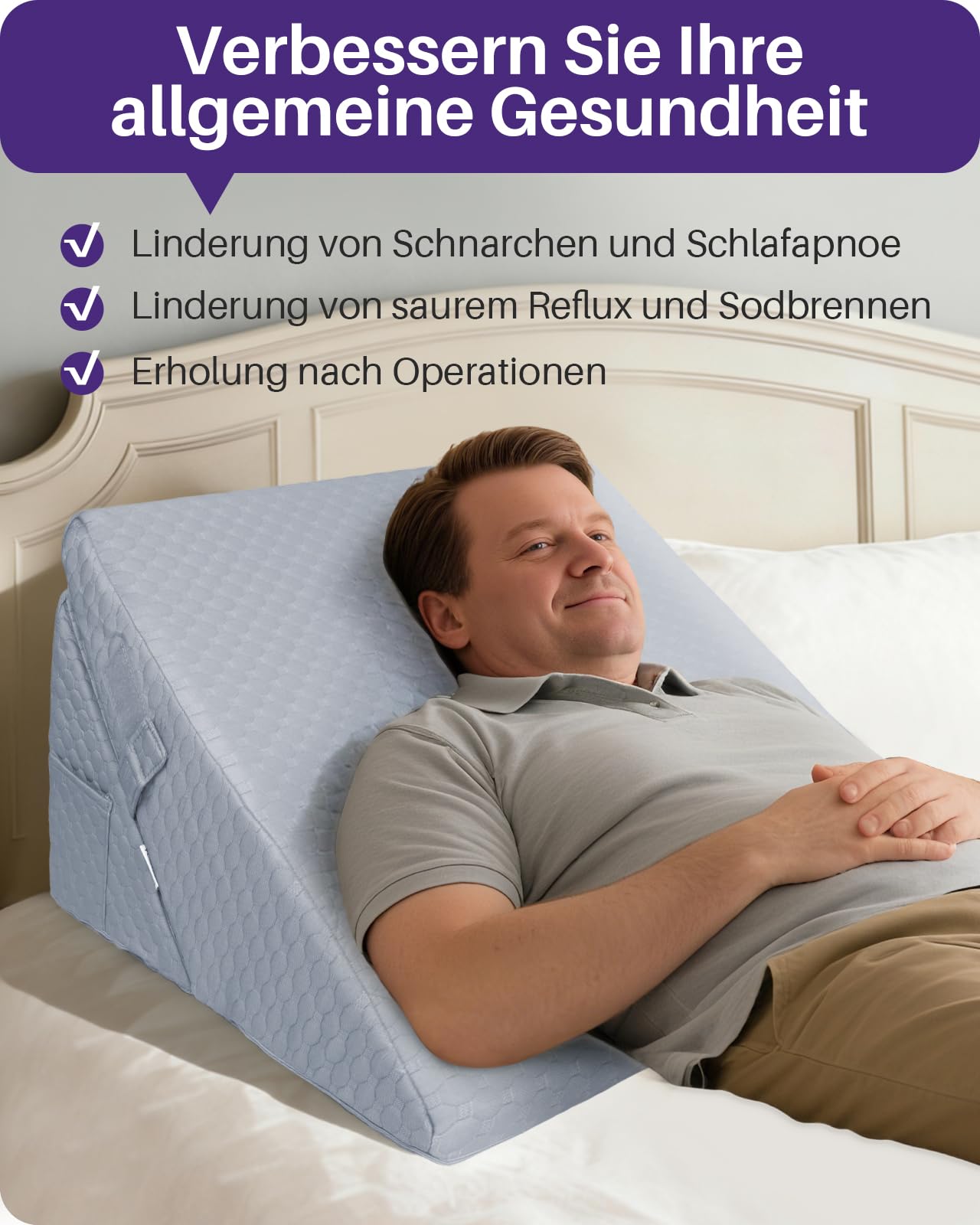 Verstellbares Keilkissen Bett: Schlafapnoe, Säure Reflux, Rückenschmerzen, Schnarchen. Genesung – Memory-Schaum Reflux Kissen, waschbare Hülle