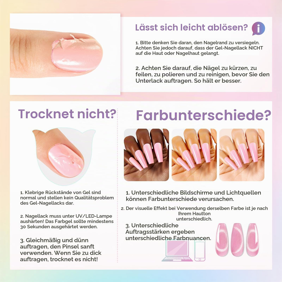 UV Nagellack Set Weiß Rosa Violett Rot Grün Blau Gel