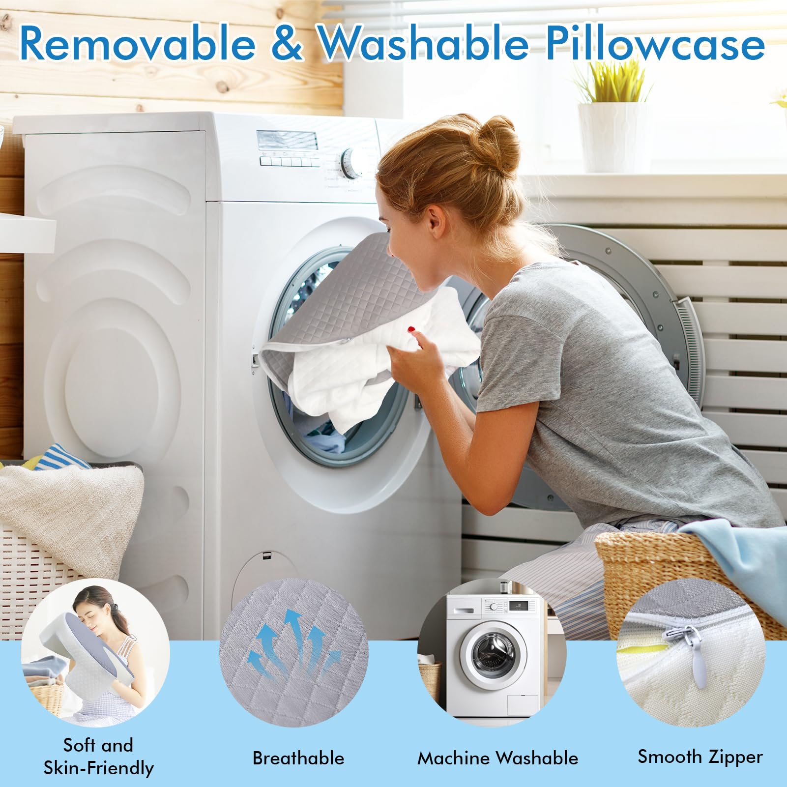Seitenschläferkissen mit Armloch & Seidigem Kühlbezug, Ergonomisches Memory Foam Nackenkissen für Druckentlastung, Orthopädisches Kopfkissen mit Eisseide-Gewebe für Schulter & Arm