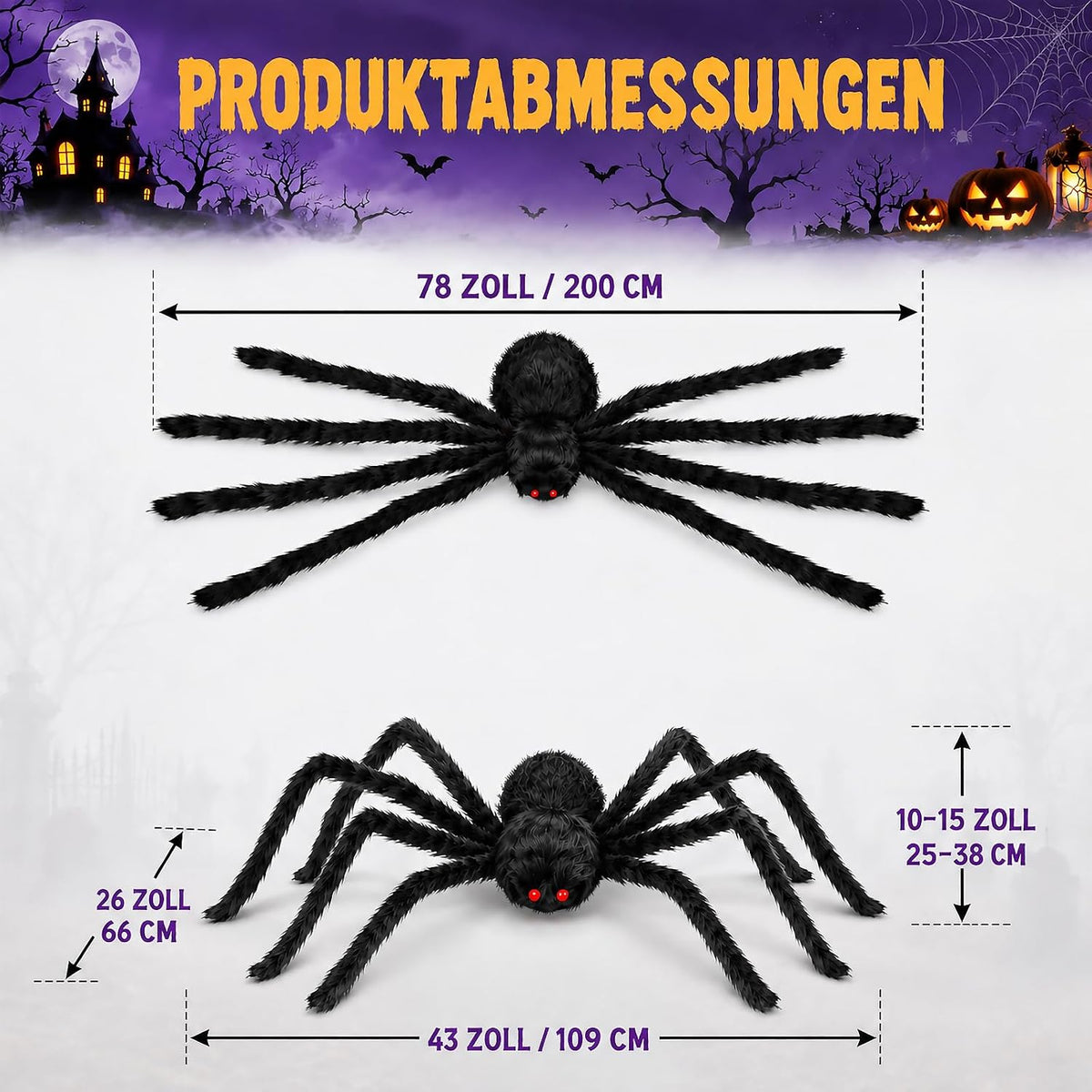 Große Halloween Spinne Deko 200cm 2er-Set