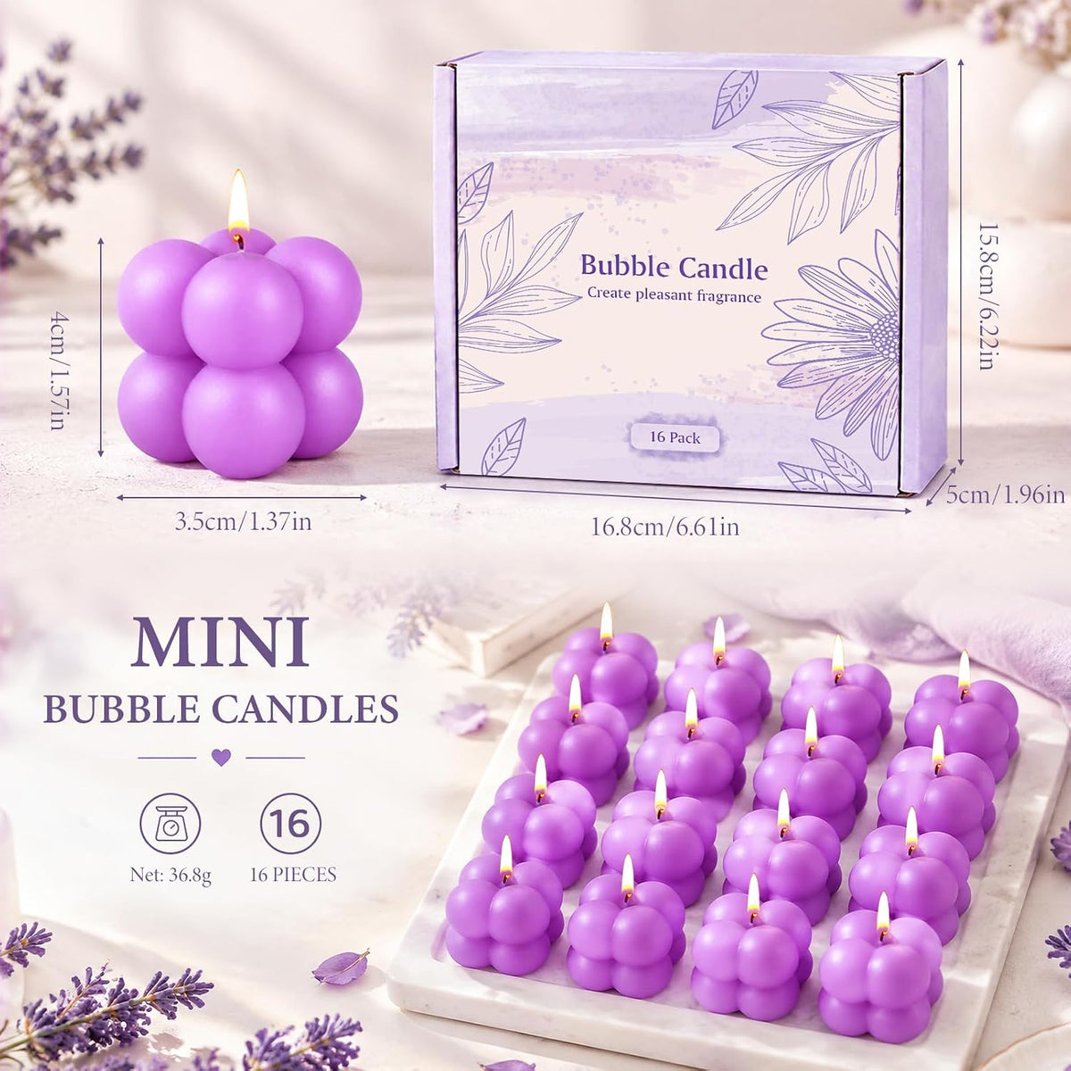 16 Stück Bubble Kerzen Lavendel, Kleine Sojawachs Duftkerzen
