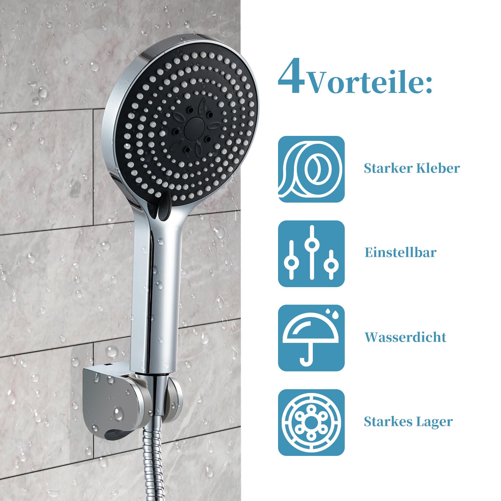 Duschkopf Groß xxl mit 6 Strahlarten, Duschbrause für Duschkopf Wassersparend, Chrom