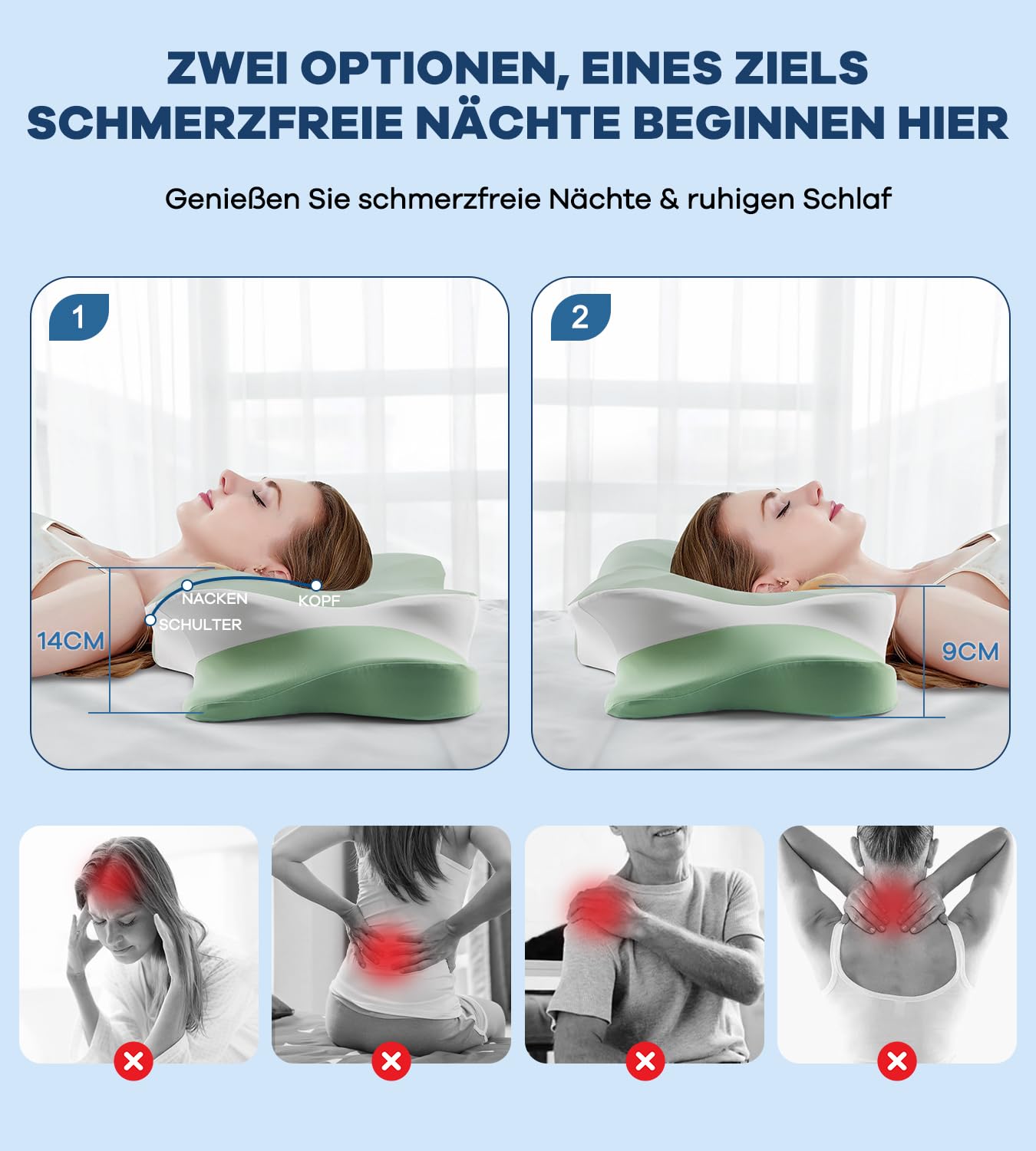 Memory Schaumkissen, ergonomisches Halskissen, Seitenschläferkissen für Seiten, Rücken- und Magenschläfer