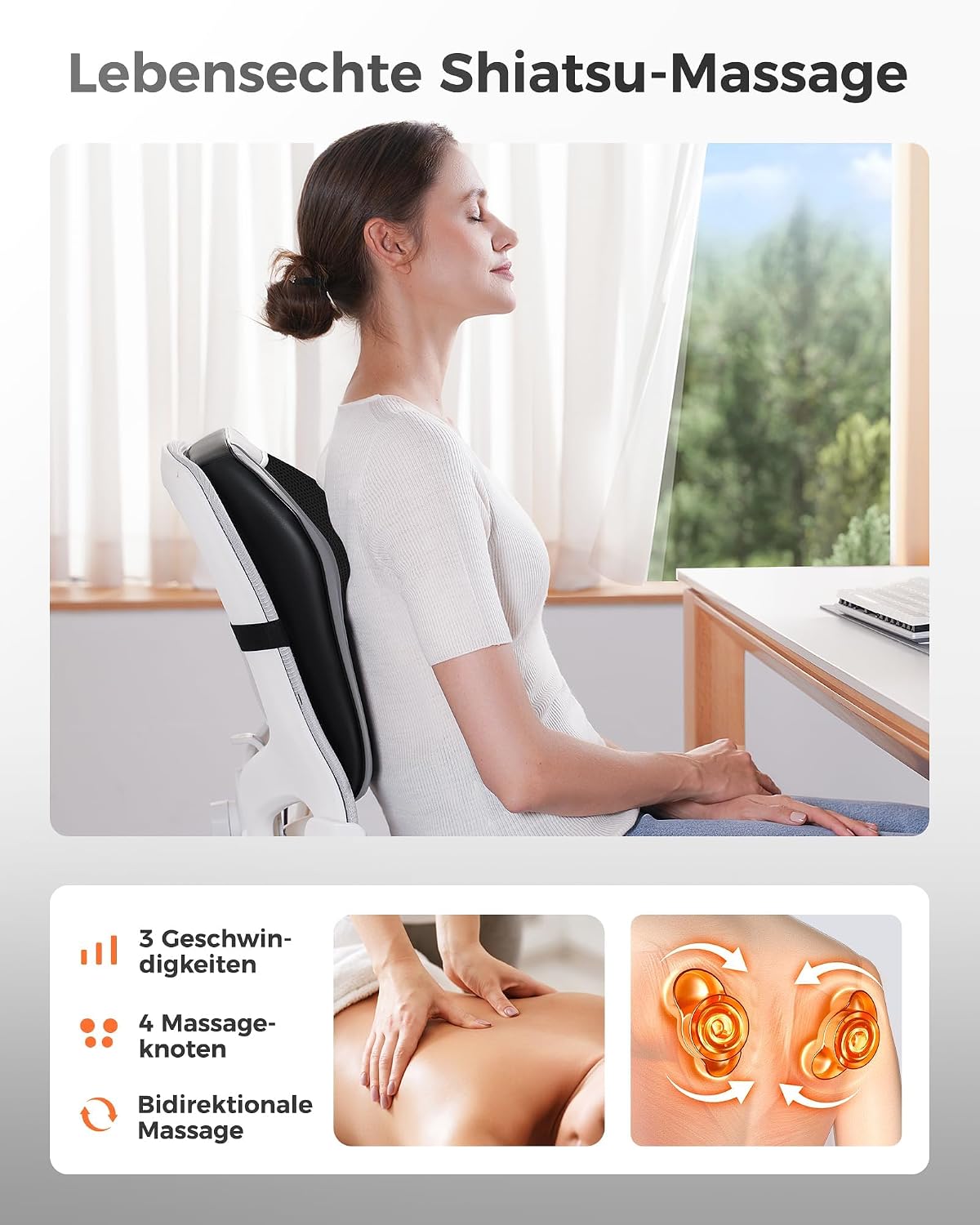 Nackenmassagegerät mit Wärme, Shiatsu Massagegeräte 3D Knet Rückenmassagegerät, Muskelschmerzlinderung für Nacken, Rücken, Beine, Geschenke für Männer, Frauen