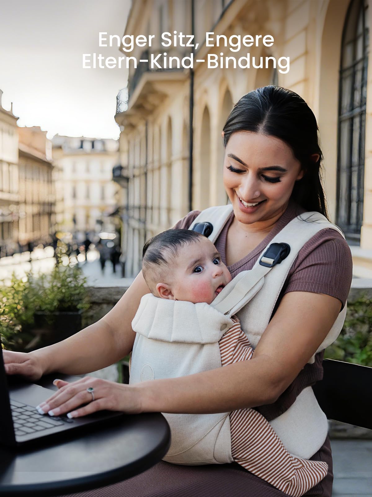 Babytrage, Ein-Klick-Schnalle für Einfaches Anlegen, Bequemer Träger von Neugeborenem bis Kleinkind mit Kopfstütze (3-20kg, 3-24Monate), Ergonomisch & Leicht