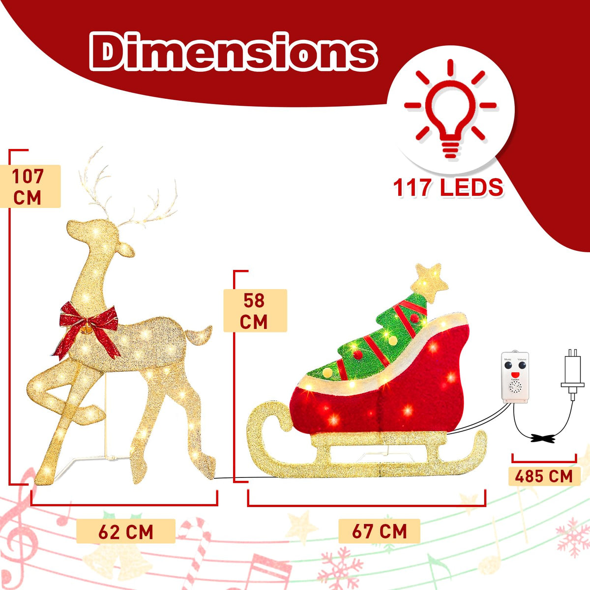 LED Rentier Metall Gold Weiß Eisen Rahmen Beleuchtet Weihnachtshirsch warm weiß Weihnachten Deko für Innen Aussen