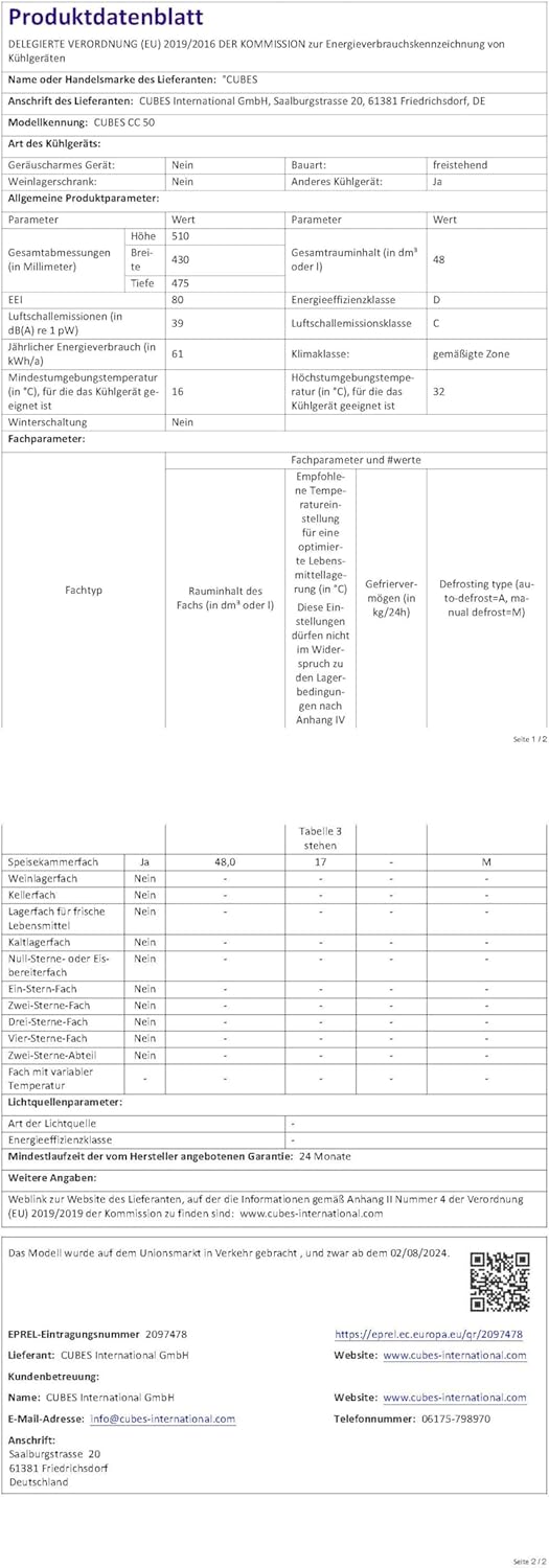 Mini-Kühlschrank, Schwarz, 48 L, Ruhig und Energieeffizient, Kompakt-Getränkekühlschrank mit Glastür, Perfekt für Büro, Gaming & Camping, Kleiner Kühlschrank Mini Kühlschrank
