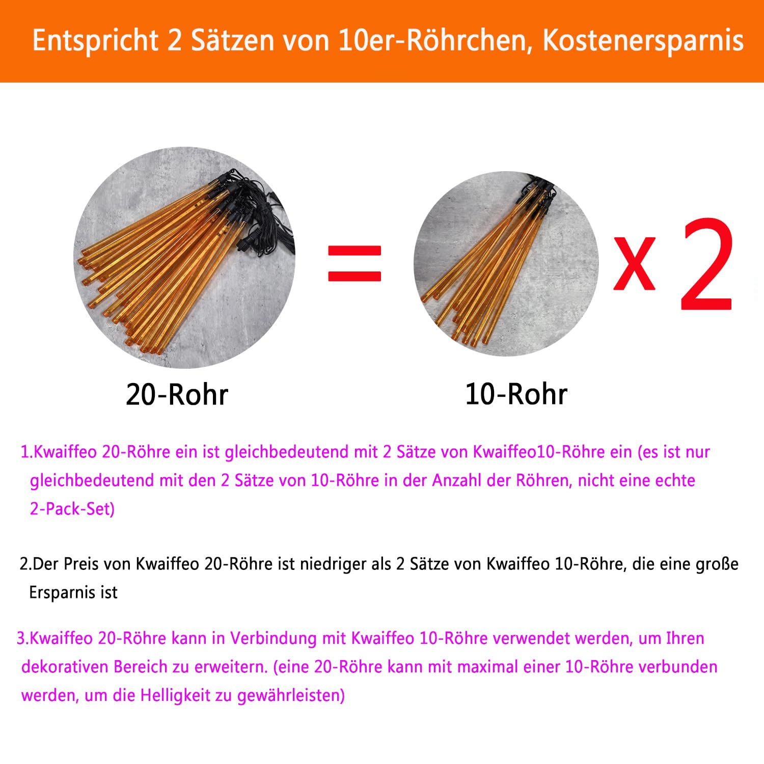 Weihnachtsdekoration im Freien, 20 Röhren (entspricht 2 Sätzen von 10 Röhren) Meteorschauer Feenlichter, wasserdichte Feenlichter für Weihnachten, Halloween, Baumhof, Weihnachtsdekoration im Freien, Blau