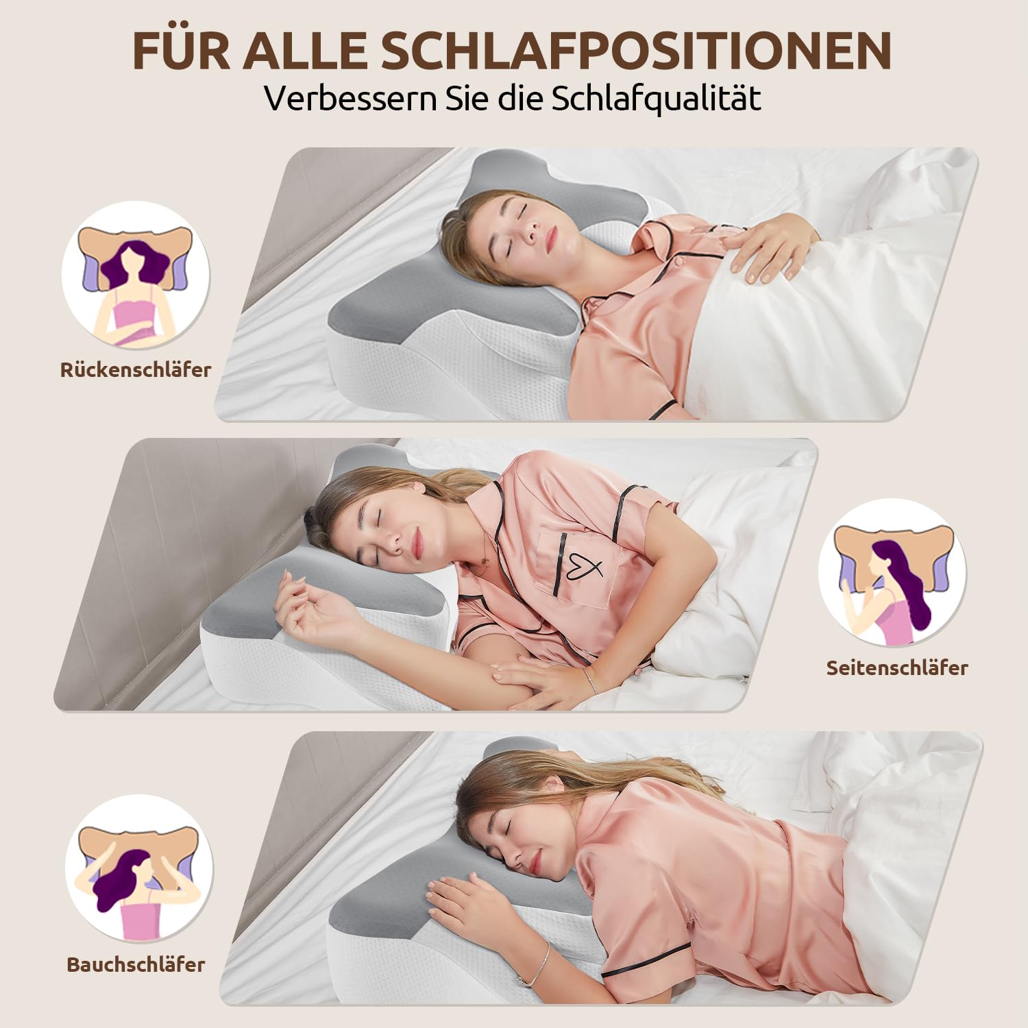 Halskissen, Memory Foam Kissen, Schlafkissen für Seiten, Rücken- und Magenschläfer