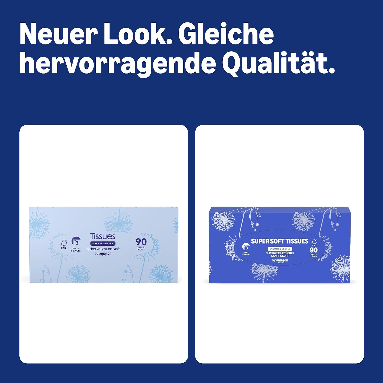 3-lagige Kosmetiktücher, 1080 Blatt, 12 Packungen à 90 Blatt
