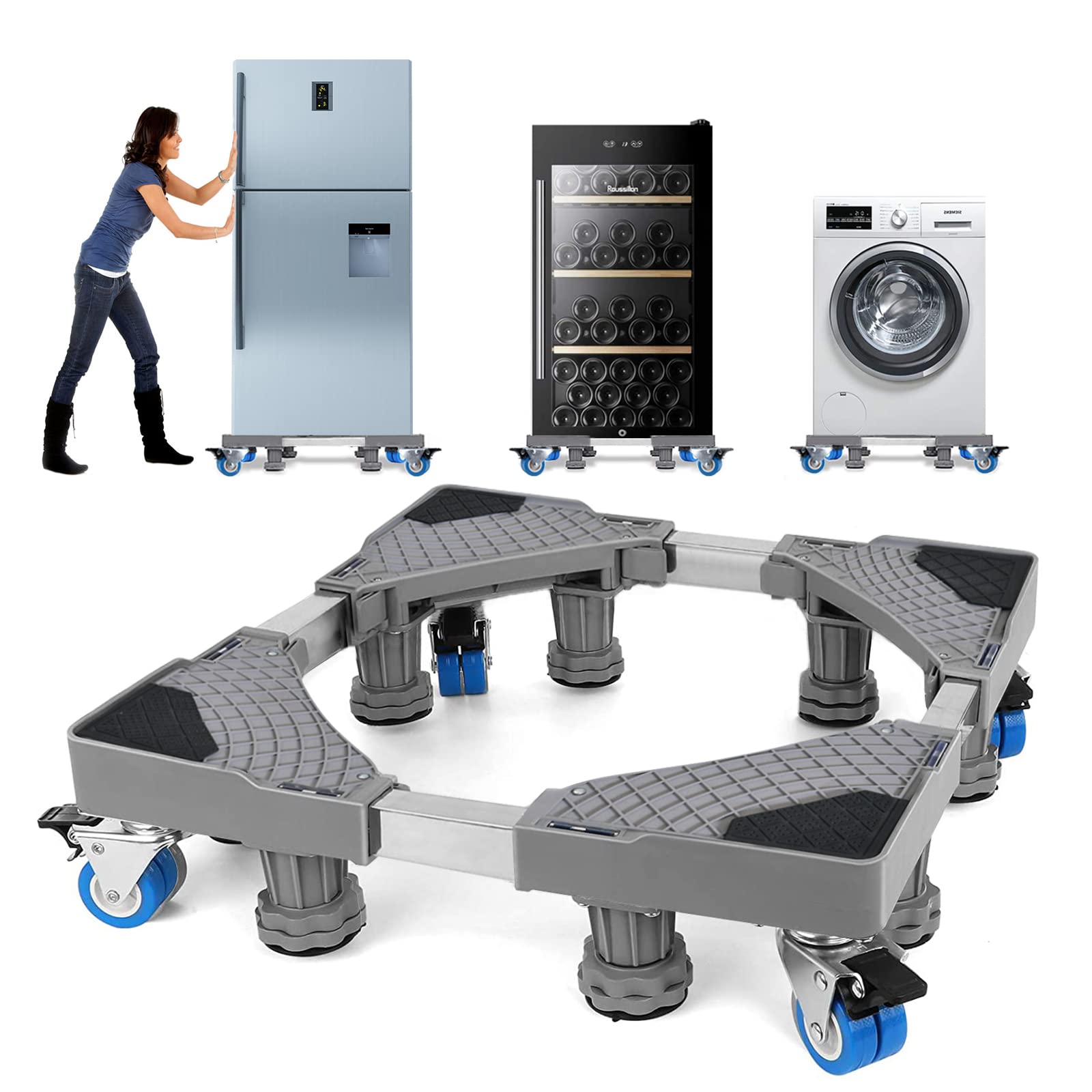 Waschmaschinen Untergestell mit 4 Füßen für Waschwaschine,Kühlschrank und Trockner,Verstellbare Waschmaschinensockel mit Rutschfester Stoßdämpfungsfunktion,(Einstellbare:42-65cm) | Verstellbare Breite 42-65cm Waschmaschinensockel mit Rutschfester St