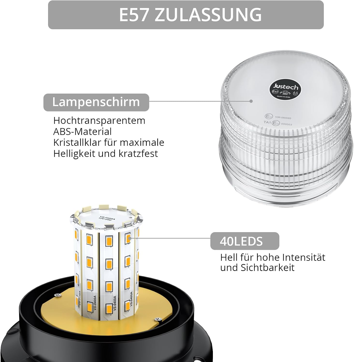 Warnleuchte Rundumleuchte 360° Gelb Blitzleuchte 7 modus mit 5m Netzkabel Doppelter Schraube 12V / 24V Warnlicht mit Magnetfuß Notfallblinklampe Magnet Transparent für Auto LKW usw