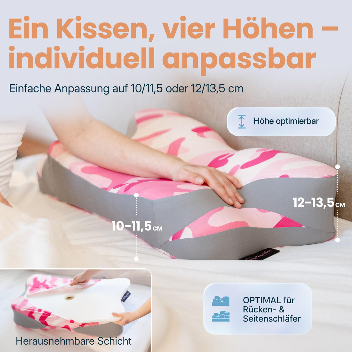 Nackenkissen – Ergonomisch - Höhenverstellbar -Seitenschläferkissen Nackenstützkissen Rückenschläferkissen Memory Foam Kopfkissen – Natürliche Nackenhaltung