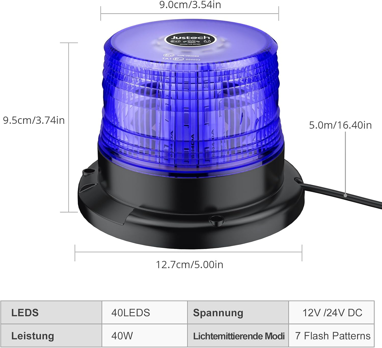 Warnleuchte Rundumleuchte 360° Gelb Blitzleuchte 7 modus mit 5m Netzkabel Doppelter Schraube 12V / 24V Warnlicht mit Magnetfuß Notfallblinklampe Magnet Transparent für Auto LKW usw