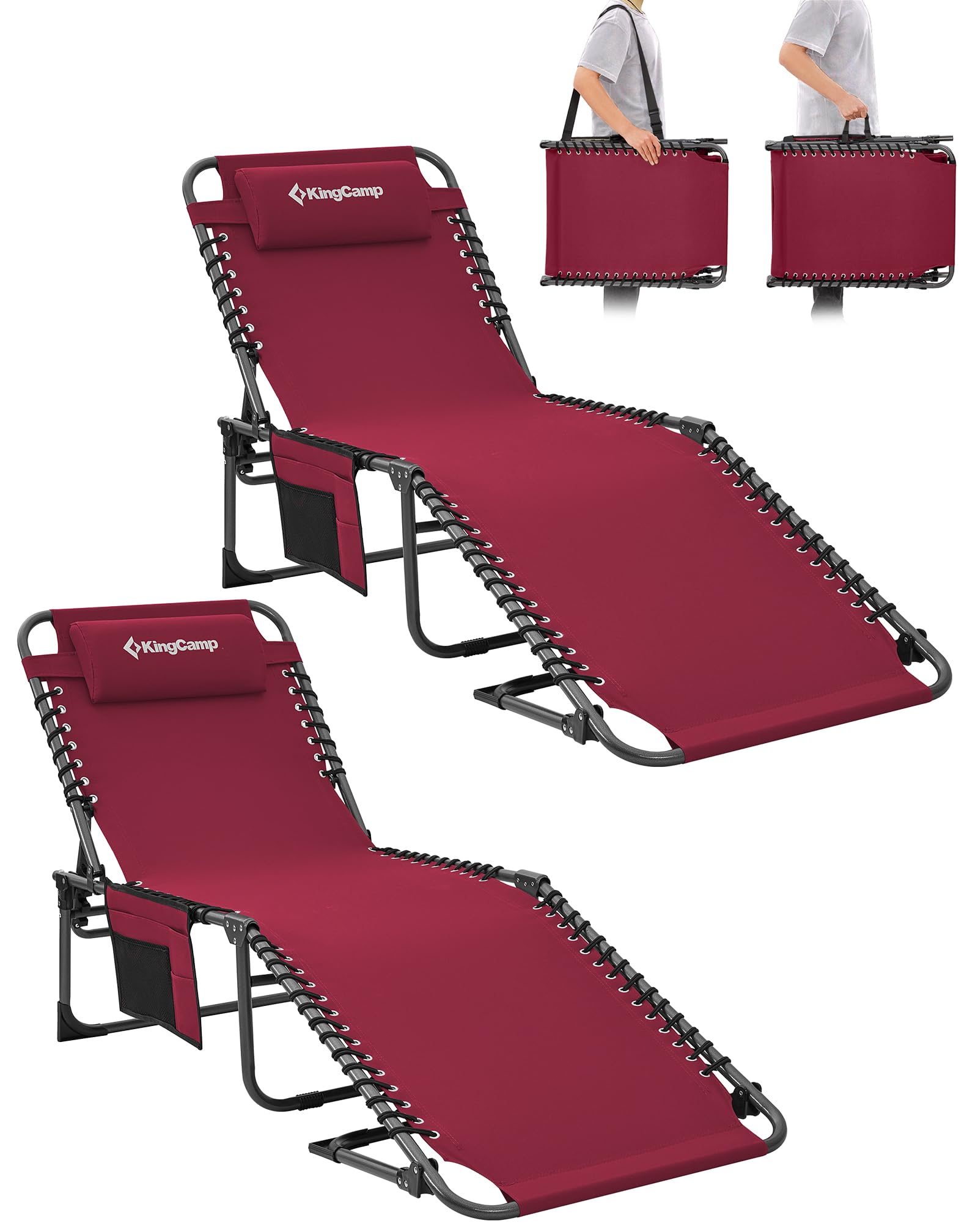 Sonnenliege Klappbar 5-Verstellbare, bis 180 kg, 2er Set, Blau | Gartenliege Klappbar, mit Kopfstütze & Seitentasche, Sonnenliege Wetterfest, Strandliege für Garten Terrasse Pool Camping