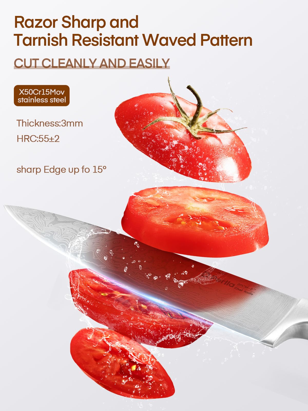 Messerblock Set, 14-teiliger selbstschärfender Messerblock mit Messer, scharfer Edelstahlmessersatz mit Kunststoffgriff und Holzblock, professionelles Küchenmesserset