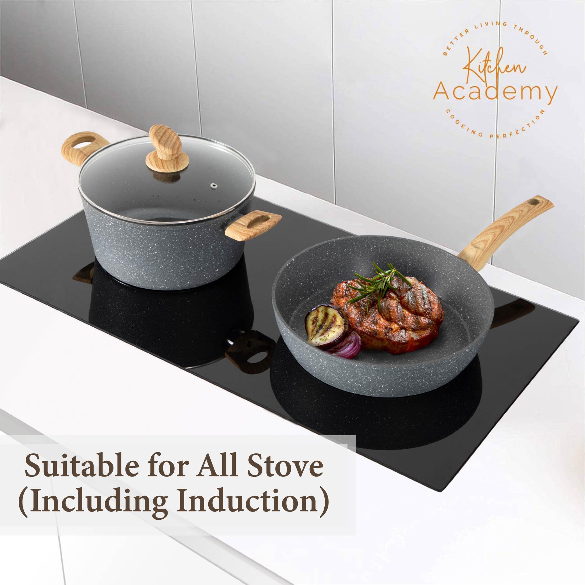 12-teiliges graues Granit-Kochtopfset, Non-Stick Pot Set und Pfannenset / NEU & OVP!