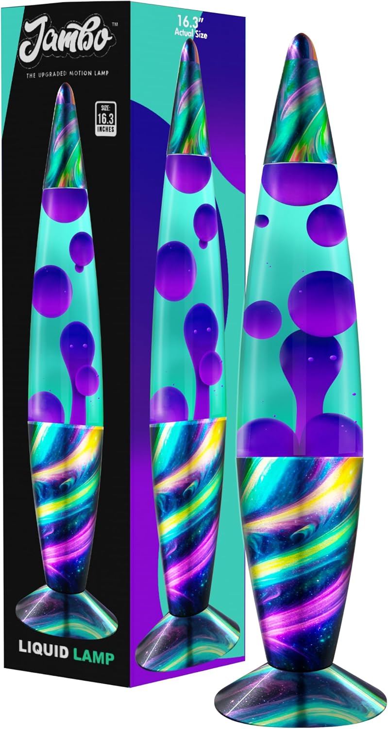 Jambo 16" Wunderschöne Lampe – Blaugrün mit violettem Wachs – Neon-Dämmerung, entspannendes flüssiges Licht, Nachtlicht, Heimdekoration, Wohnzimmer, Büro, Schlafzimmer, Teenager, Kinder, Magma Motion