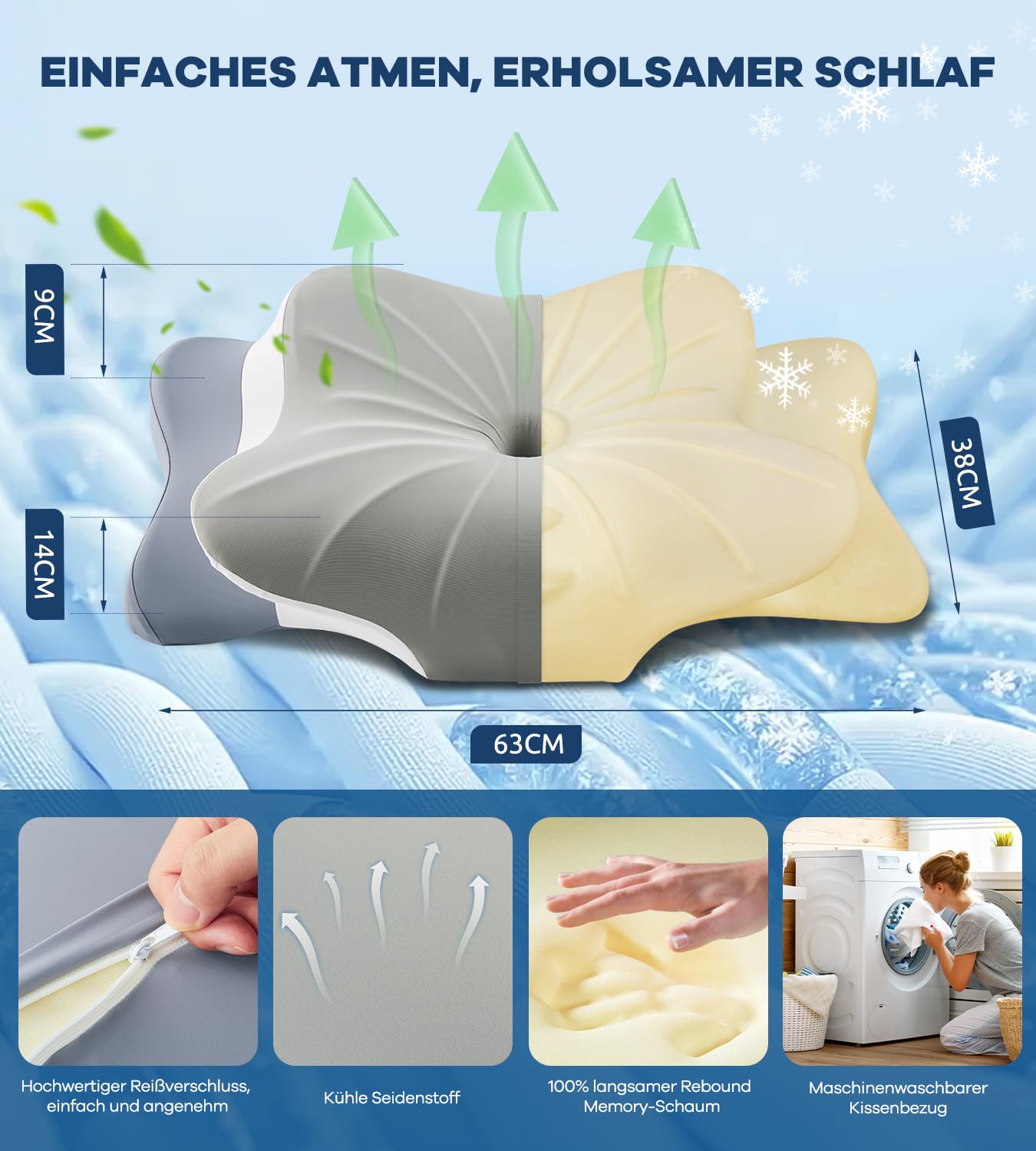 Memory Schaumkissen, ergonomisches Halskissen, Seitenschläferkissen für Seiten, Rücken- und Magenschläfer