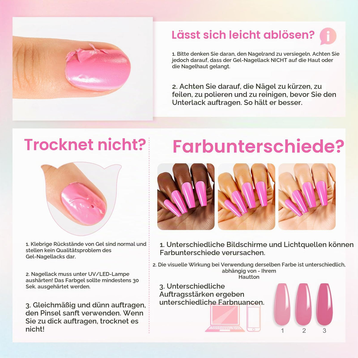 UV Nagellack Set Weiß Rosa Violett Rot Grün Blau Gel