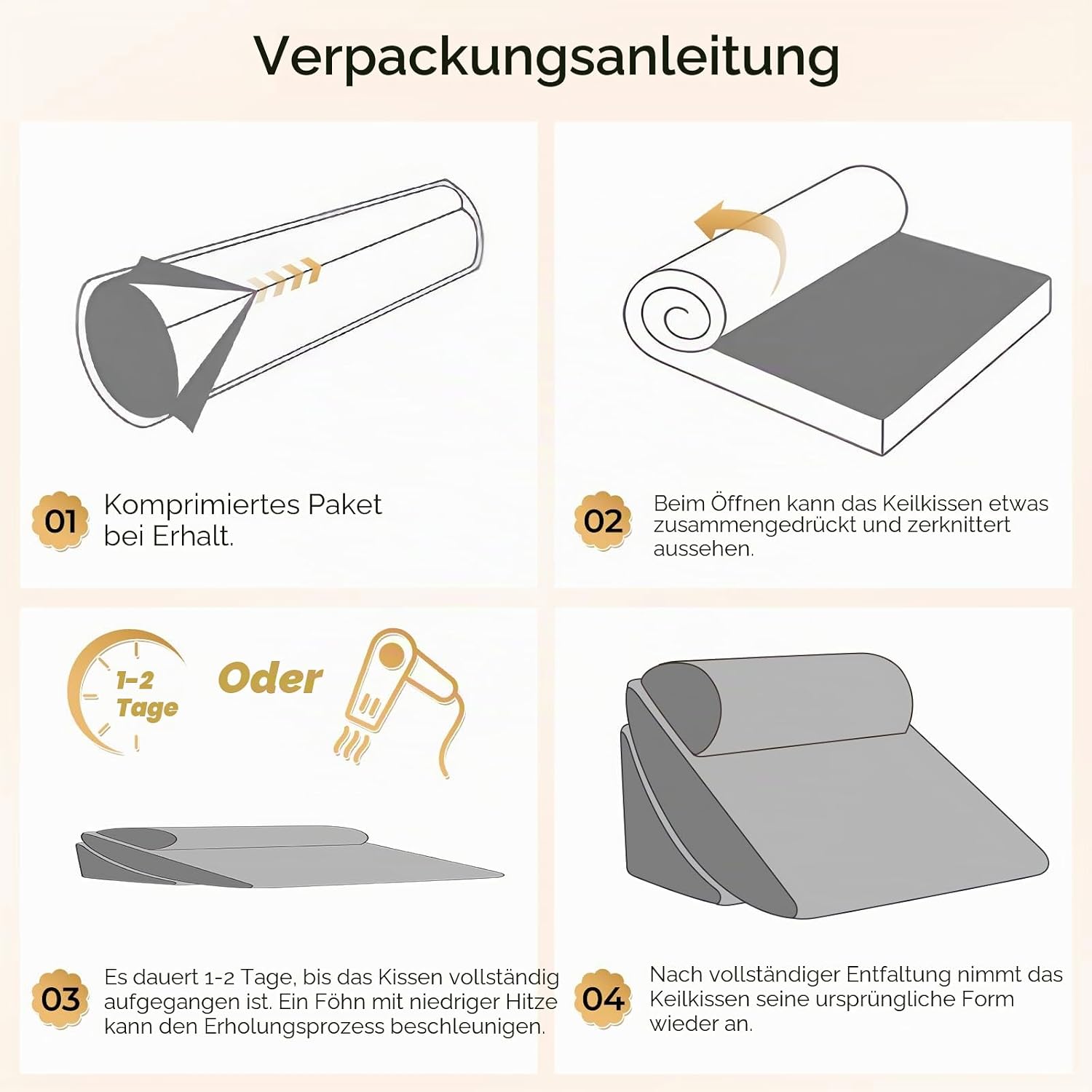 4-teiliges Keilkissen-Set aus Memory-Schaumstoff, Höhenverstellbare Schlaf- und Lesekissen für Sofa und Bett, Waschbare Bezüge in Grau