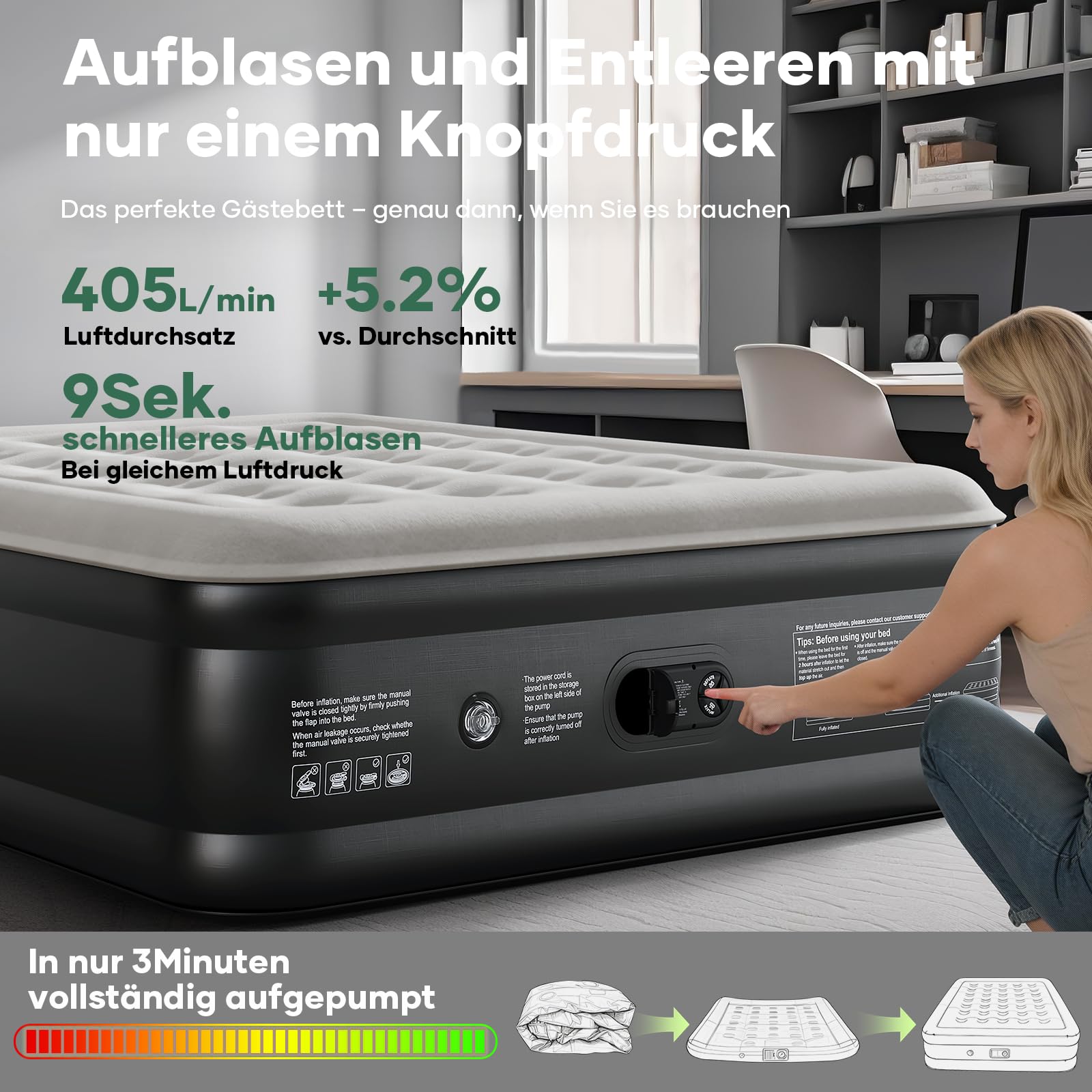 Luftmatratze Selbstaufblasend, Luftbett, Gästebett, aufblasbare Matratzensofa, Luftbett 2 Personen, Selbstaufblasende Luftmatratze für Camping oder Heimgebrauch