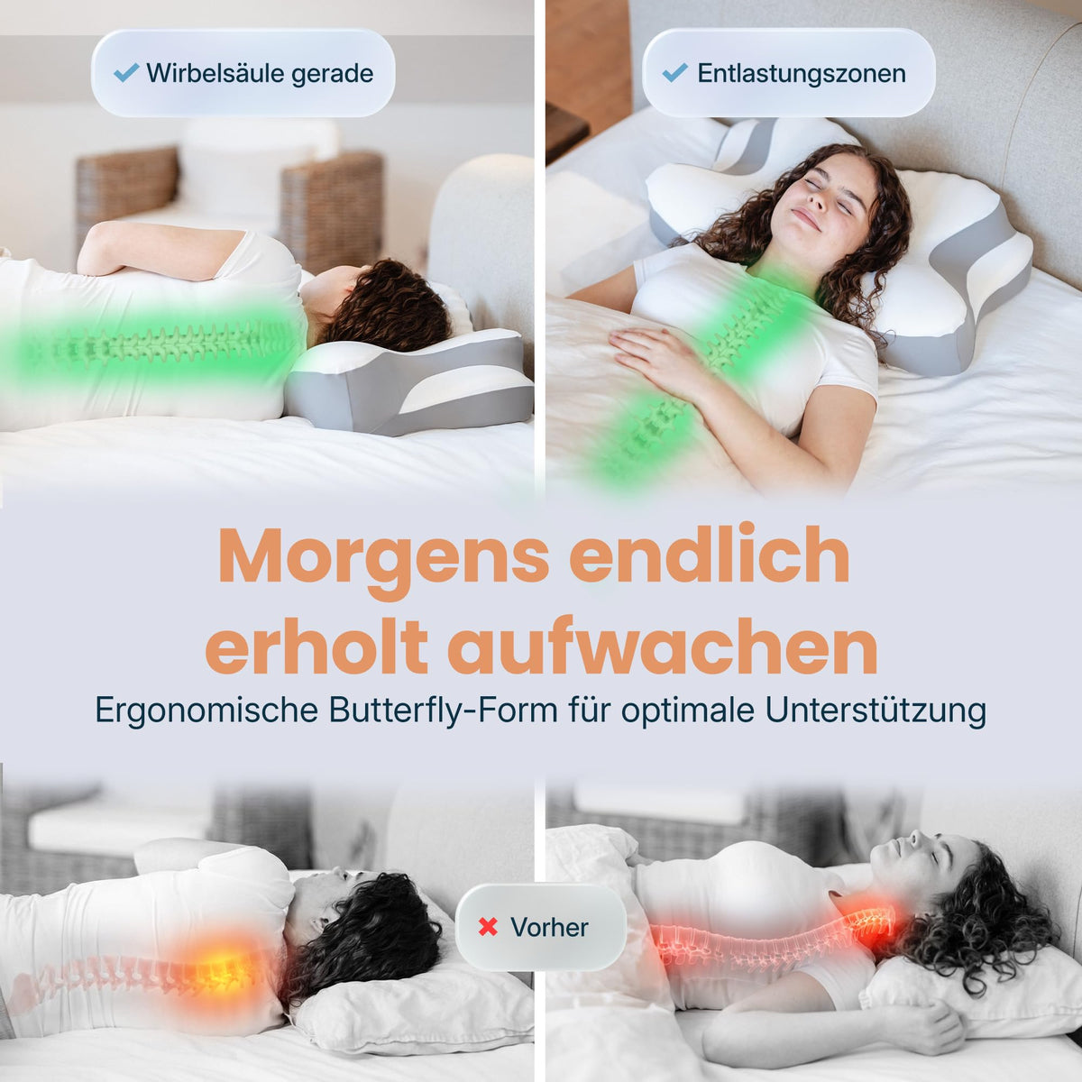 Nackenkissen – Ergonomisch - Höhenverstellbar -Seitenschläferkissen Nackenstützkissen Rückenschläferkissen Memory Foam Kopfkissen – Natürliche Nackenhaltung