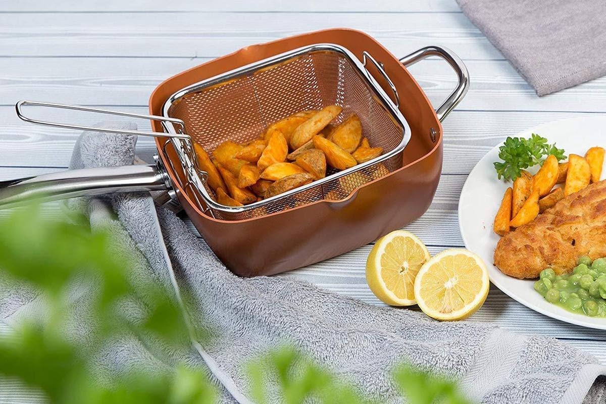 5-in-1 Multifunktions-Bratpfanne mit Deckel, Zubehör für 6 Personen, 6 l, 28 cm Ölfritteuse – PFOA-freie Antihaft-Keramikbeschichtung – Induktions-, Gas-, Elektro- und Backofengeeignet