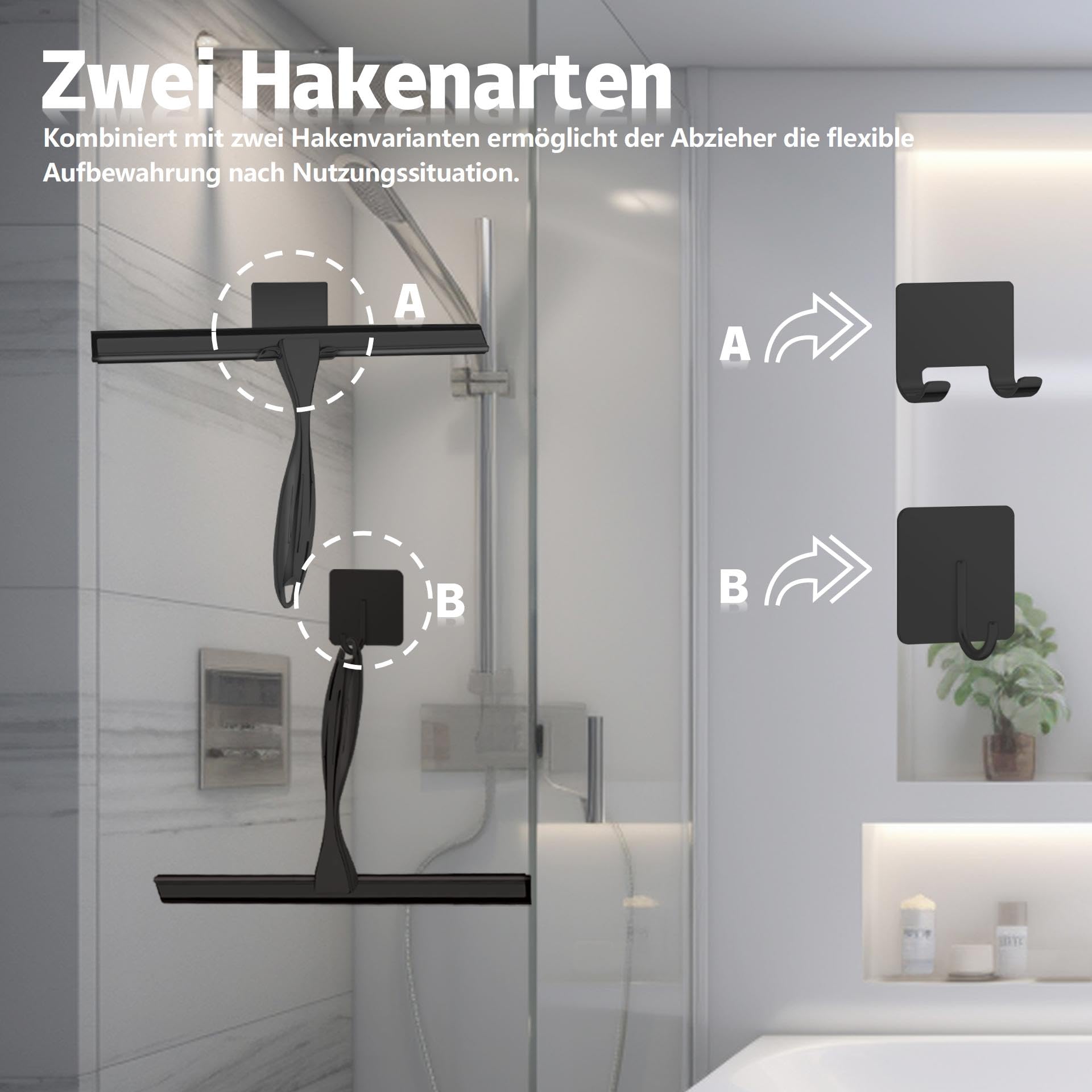 Duschabzieher Mit Selbstklebe Haken & Ersatzklingen, Silber Abzieher Dusche, rutschfest Kurzer Handgriff Glaswischer, Glas Wasserschieber, Duschwand Abzieher