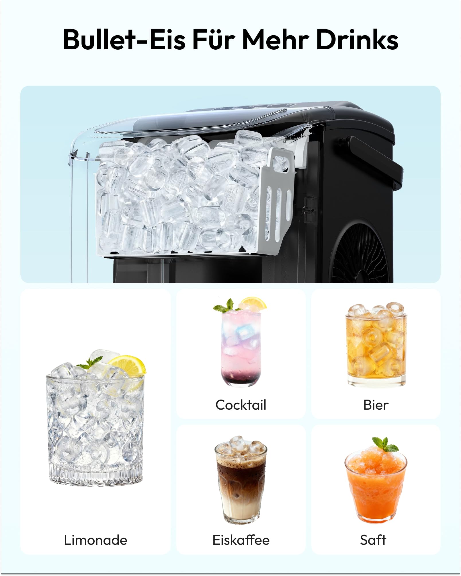 Eiswürfelmaschine Klein, 9 Eiswürfel in 6 Minuten, 12 kg/24H, Eiswürfelmaschine Edelstahl mit Tragbarem Griff, Selbstreinigender Kompakter Eiswürfelmaschinen für Zuhause/Küche/Büro/Bar