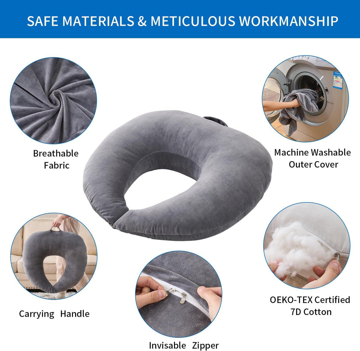 Lesekissen, ergonomische Armstütze zum Spielen, Häkeln, Laptop-Stützkissen zum Sitzen im Bett & Sofa, Haltungskorrektur-Kissen für den Schoß, Samtbezug waschbar (Soft Grau)