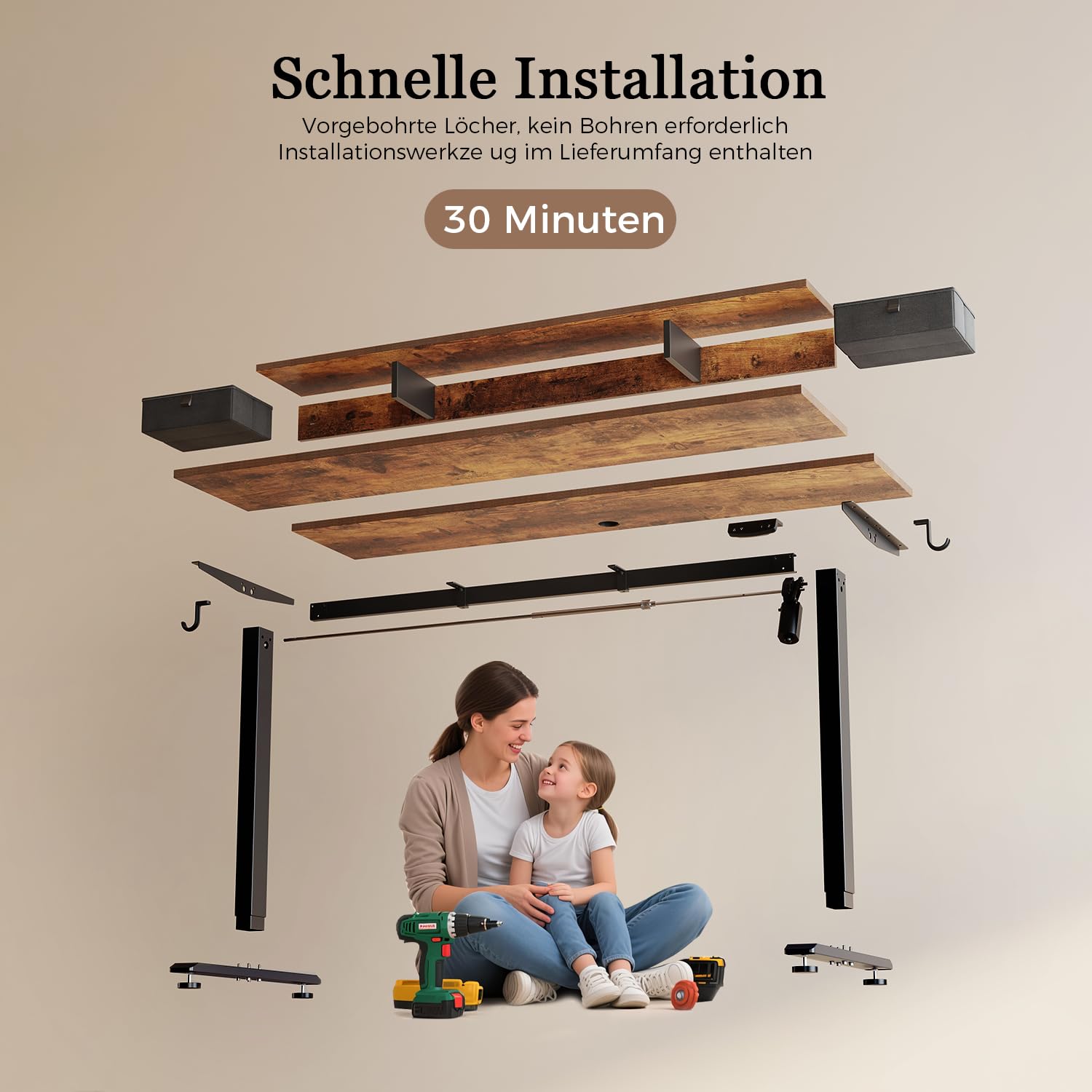 Höhenverstellbarer Schreibtisch mit Doppelschubladen, Elektrisch Höhenverstellbarer Schreibtisch, Sitz-Steh-Computertisch, Ergonomischer Stehschreibtisch
