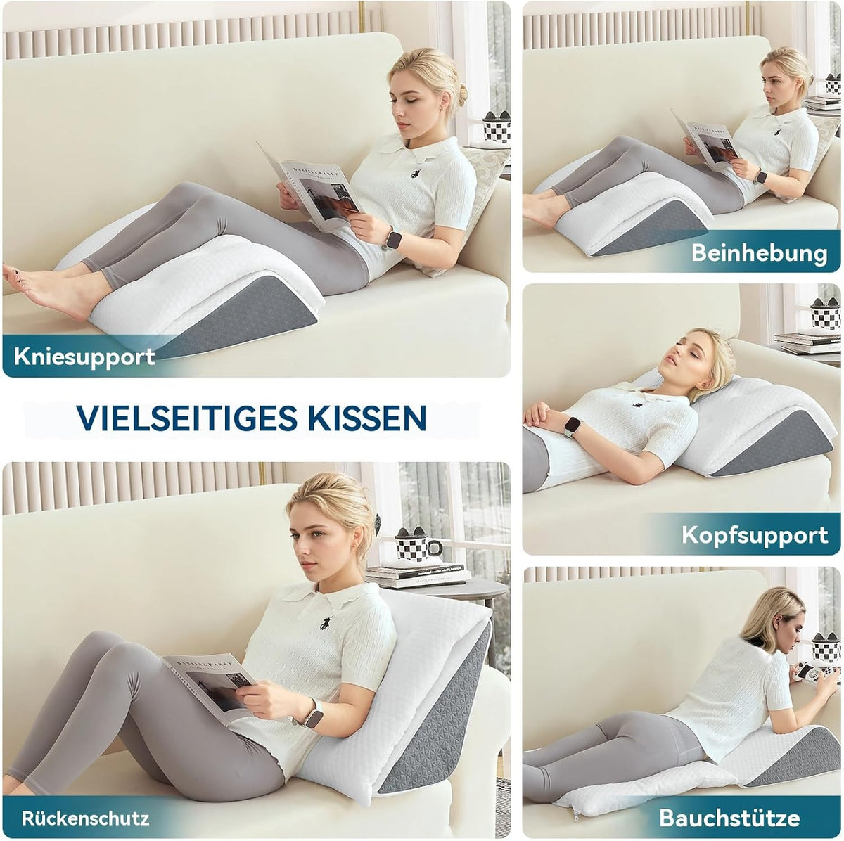 Memory Schaum Venenkissen, Umwandelbares Kniekissen zum Rückenschlafen, Dual-Layer Design Beinkissen für Beine nach der Operation, Kniestütze, Beinerhöhung
