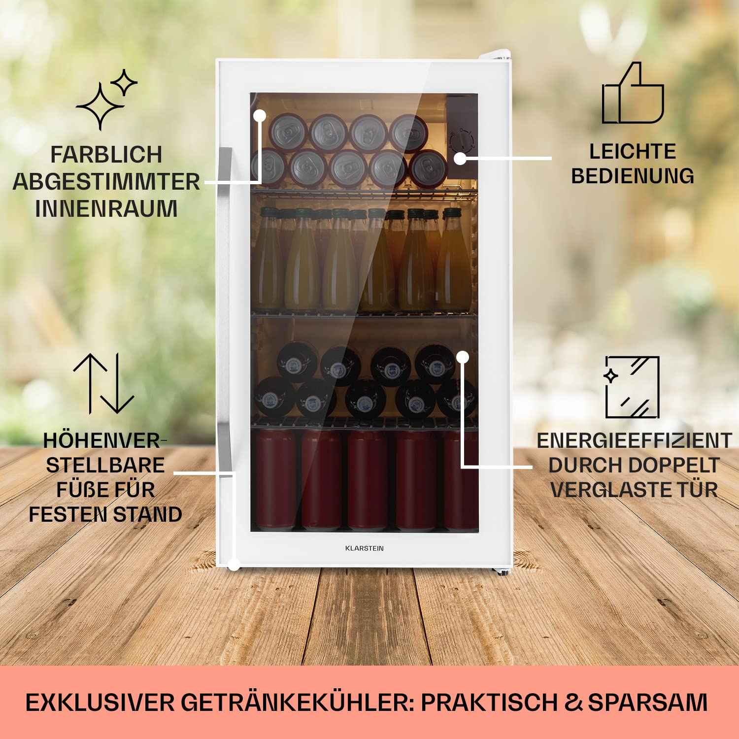 Beersafe Getränkekühlschrank 60 L – Mini Kühlschrank mit Glastür, Kupfer | LED-Beleuchtung, herausnehmbare Metallablagen, leise, Flaschenkühlschrank für Getränke & Dosen