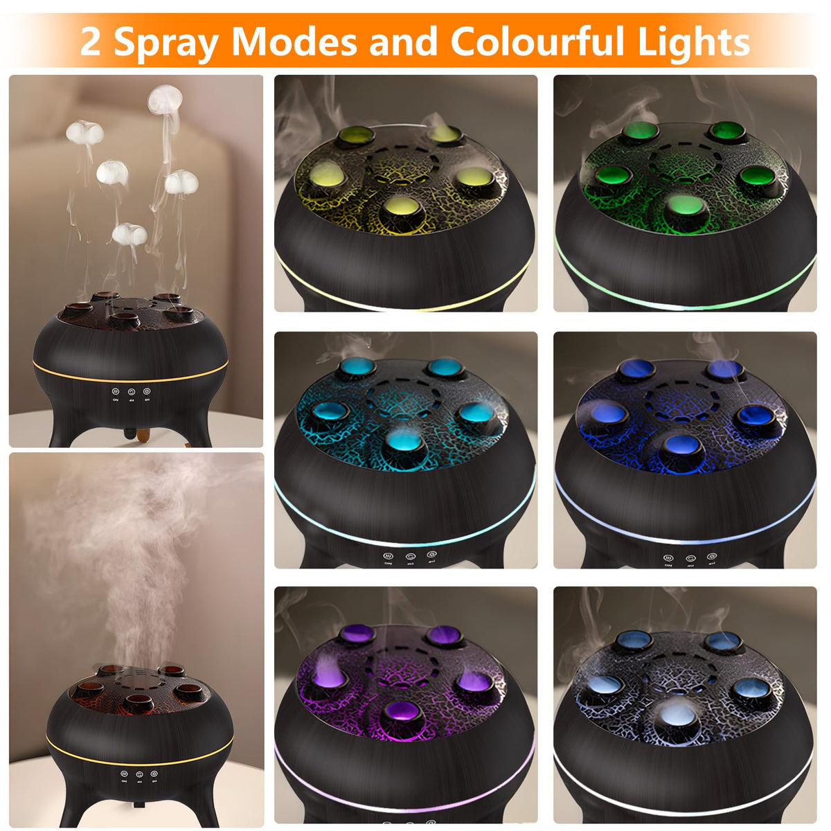 Flammen Aroma Diffuser, 250mL Luftbefeuchter Schlafzimmer, 2 Spray Muster DuftöL Diffuser,Air Diffuser Humidifier mit 7 Farben LED-Licht & Timing-Funktion
