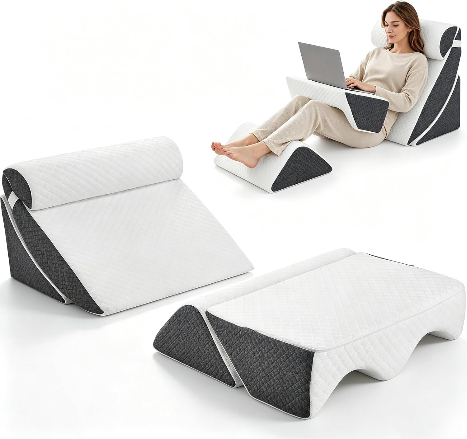 5PCS Orthopädische Bett Keil Kissen Set für das Schlafen, Multifunktionales Bett Keilkissen, Dreieck justierbare Stützkissen, Post Chirurgie Schaum Kissen für Reflux Rückenschmerzen Schnarchlinderung