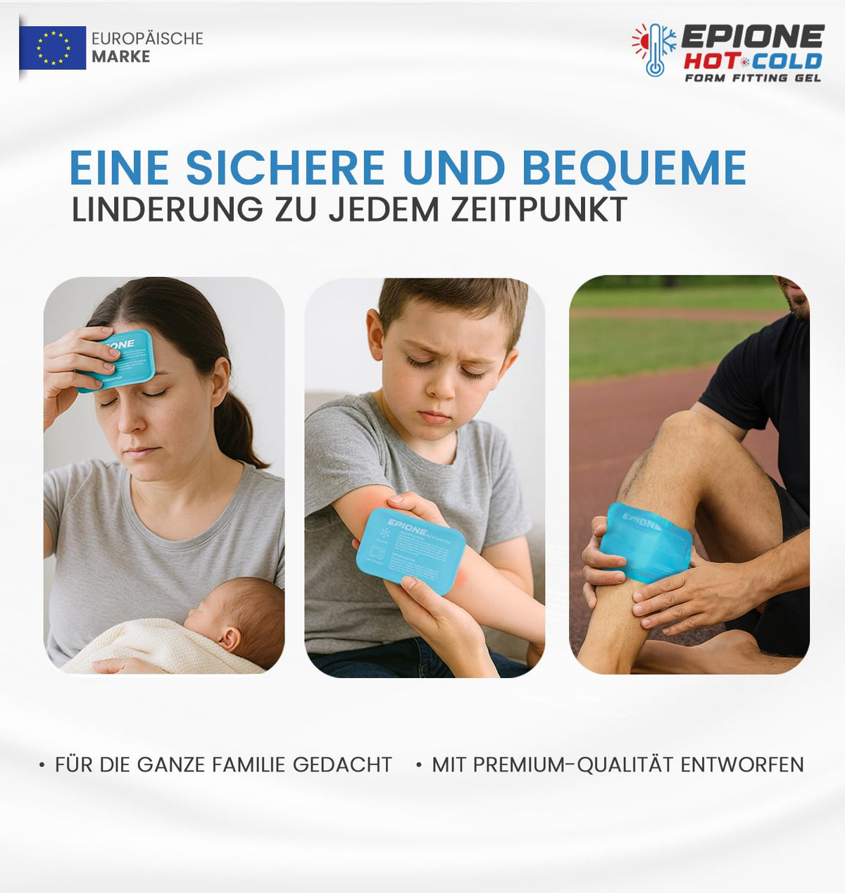 Kühlpads Epione 3XL Gelkissen kalt/warm – mit elastischem Gurt und Stoffhülle – wiederverwendbar zur Schmerzlinderung bei Muskel‑ und Gelenkschmerzen, Verletzungen und Physiotherapie