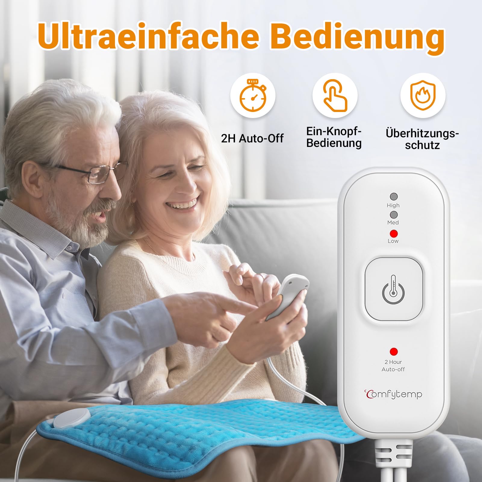 Ultraweiches Heizkissen mit automatischem Ausschalten, elektrisches Heizkissen mit Sicherheitssystem für Rücken, Hals, Schultern, Bauch, maschinenwaschbare Heizdecke (30 x 60 cm)