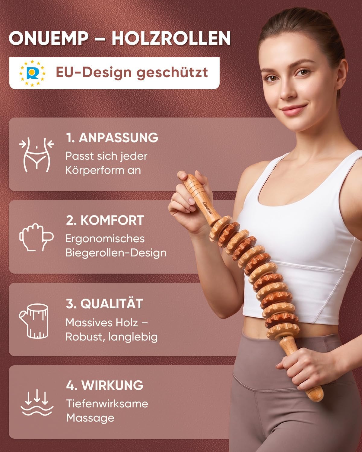 Faszienrolle Holz Massagegerät Faszienstab Roller