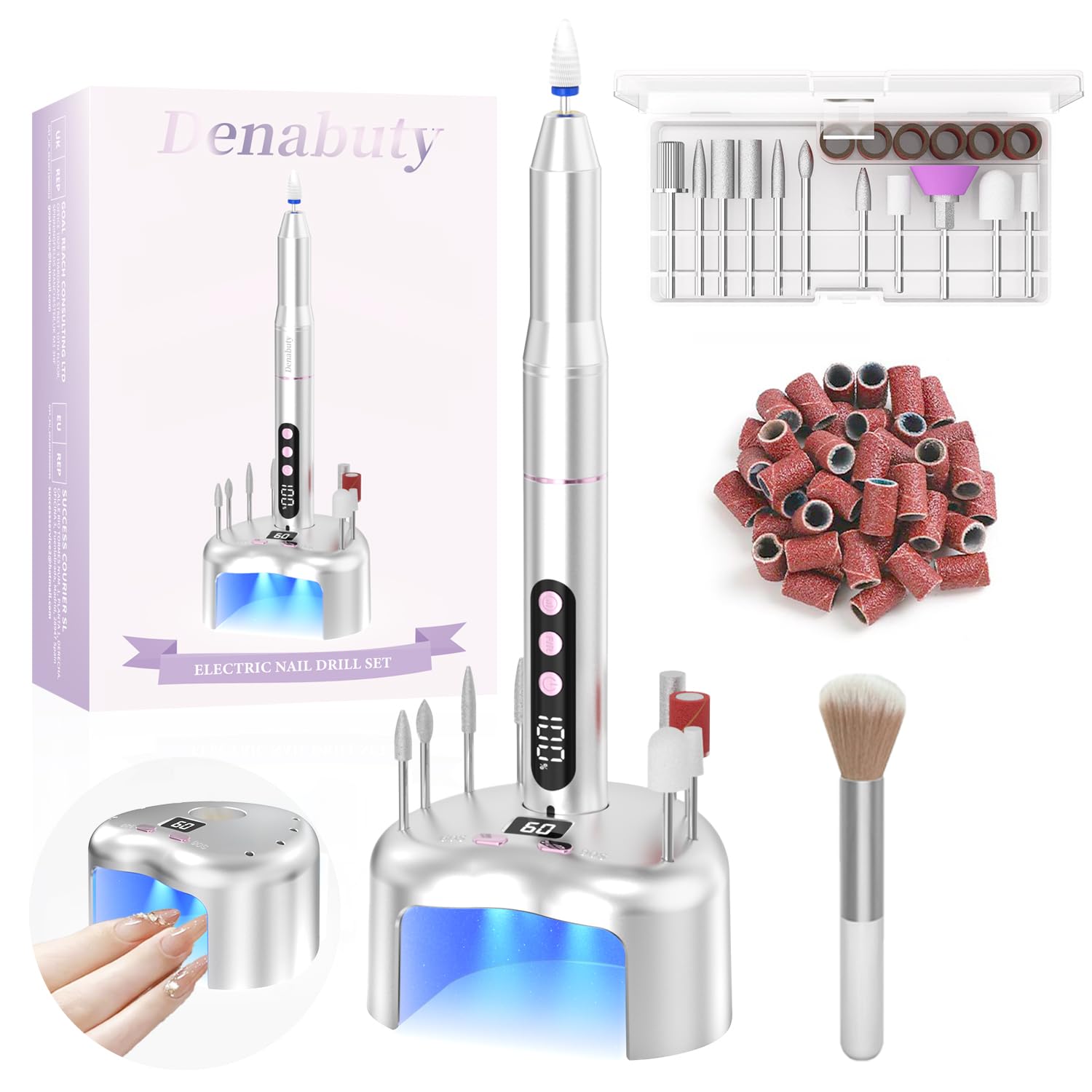 Nagelfräser Kabellos, Elektrische Nagelfeile Professionelle 2 in 1 Fräser für Gelnägel Acrylnägel mit Nagel UV LED Lampe, Maniküre und Pediküre Set Nail Drill 35000 U/Min Schwarz