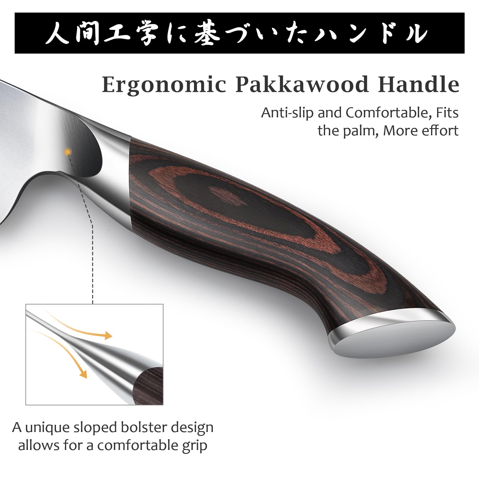 Professionelles Fisch-, Knochenmesser- und Füllküchenmesser mit ultrascharfe ergonomischem Pakkaholzgriff, 18 cm