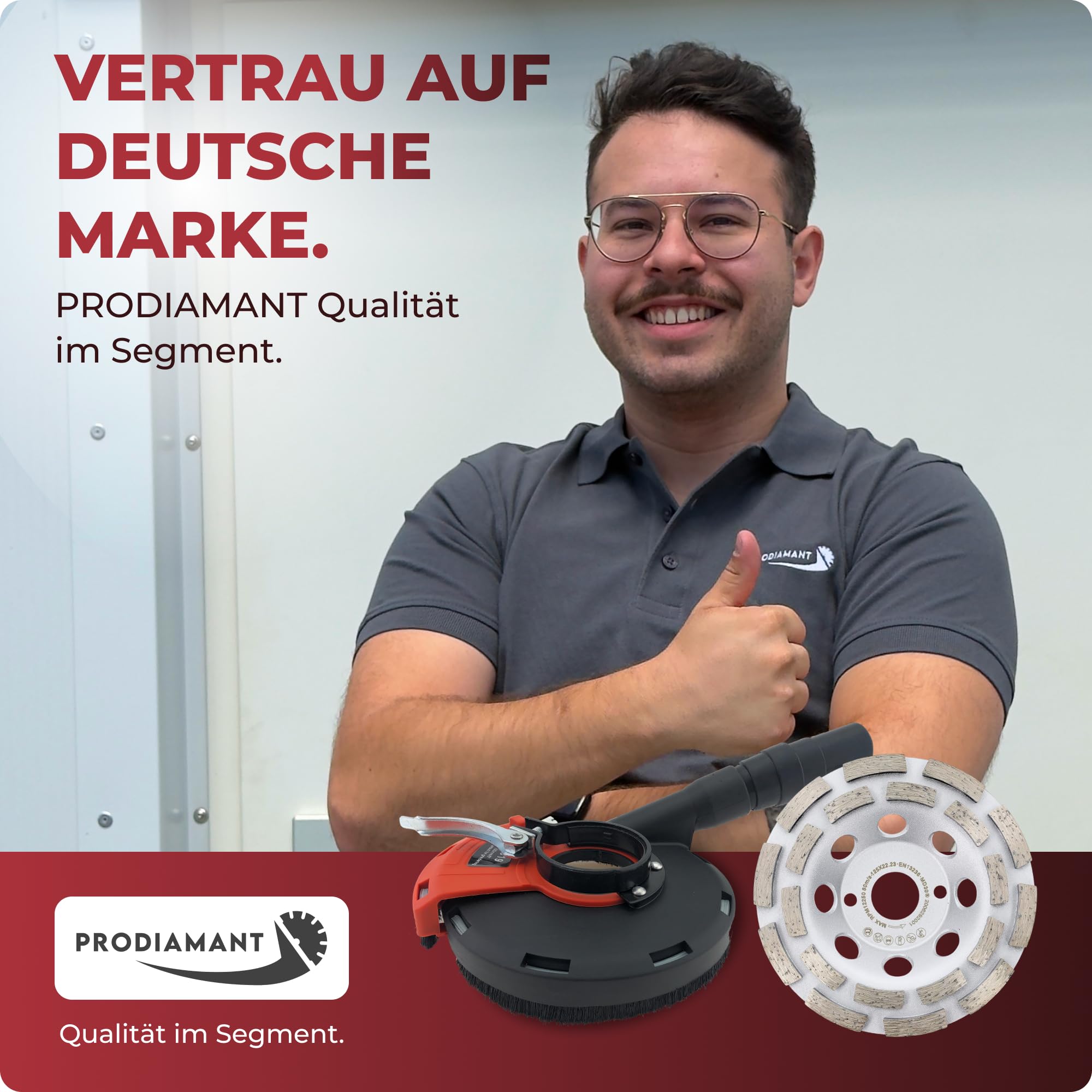 Absaughaube für Winkelschleifer - mit Bürstenkranz - Staubfreies Arbeiten - Premium-Werkzeug mit Diamant-Schleiftopf - 125mm