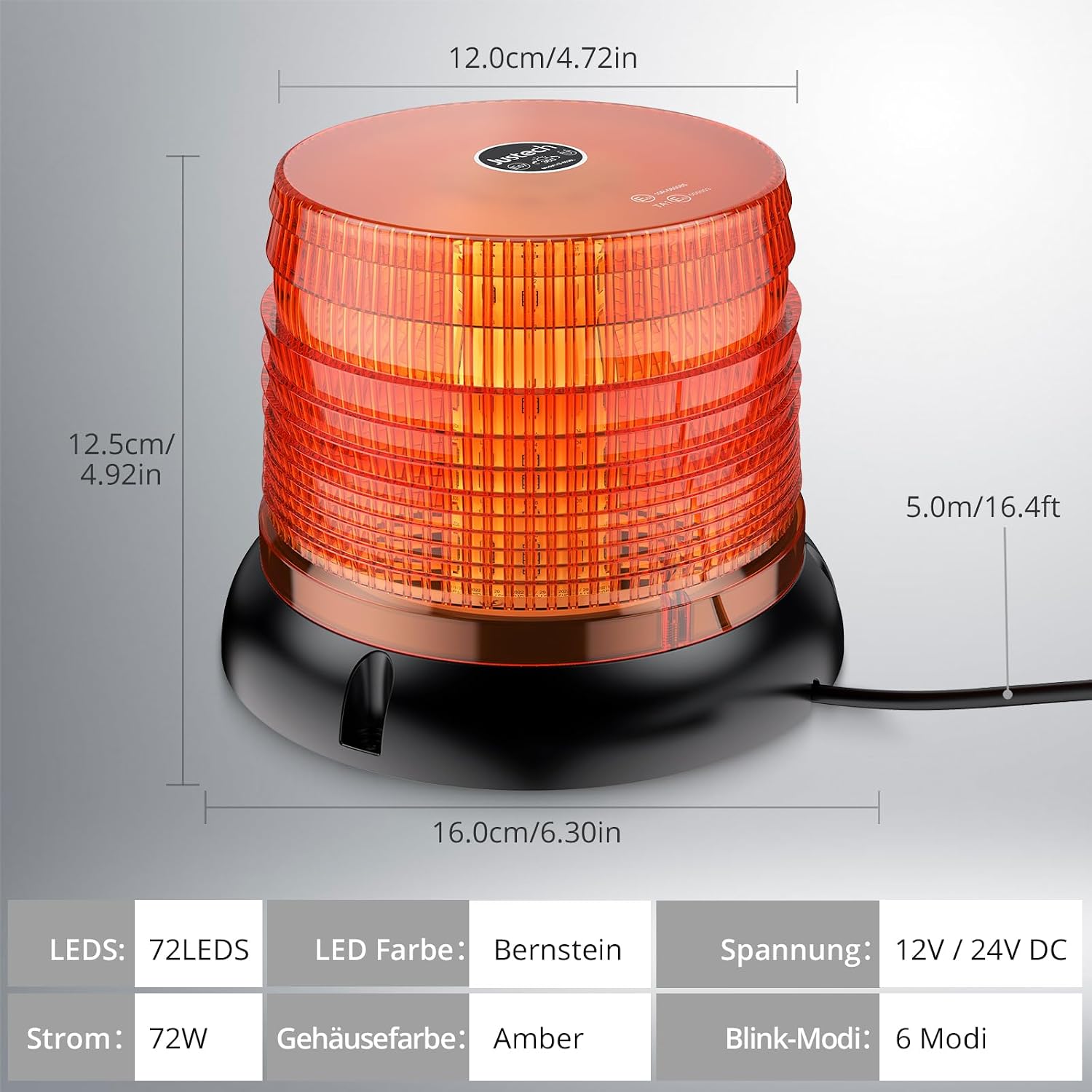 Warnleuchte Rundumleuchte 360° Gelb Blitzleuchte 7 modus mit 5m Netzkabel Doppelter Schraube 12V / 24V Warnlicht mit Magnetfuß Notfallblinklampe Magnet Transparent für Auto LKW usw