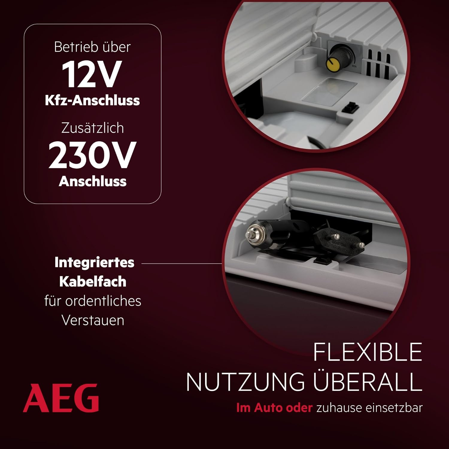 AEG Thermoelektrische Kühlbox KK 28, kühlt bis 20 °C unter Umgebungstemparatur, 28 Liter Fassungsvermögen, 12V/230V, Tragegriff & Kabelfach, leicht zu reinigen, für Auto, Reisen & Camping