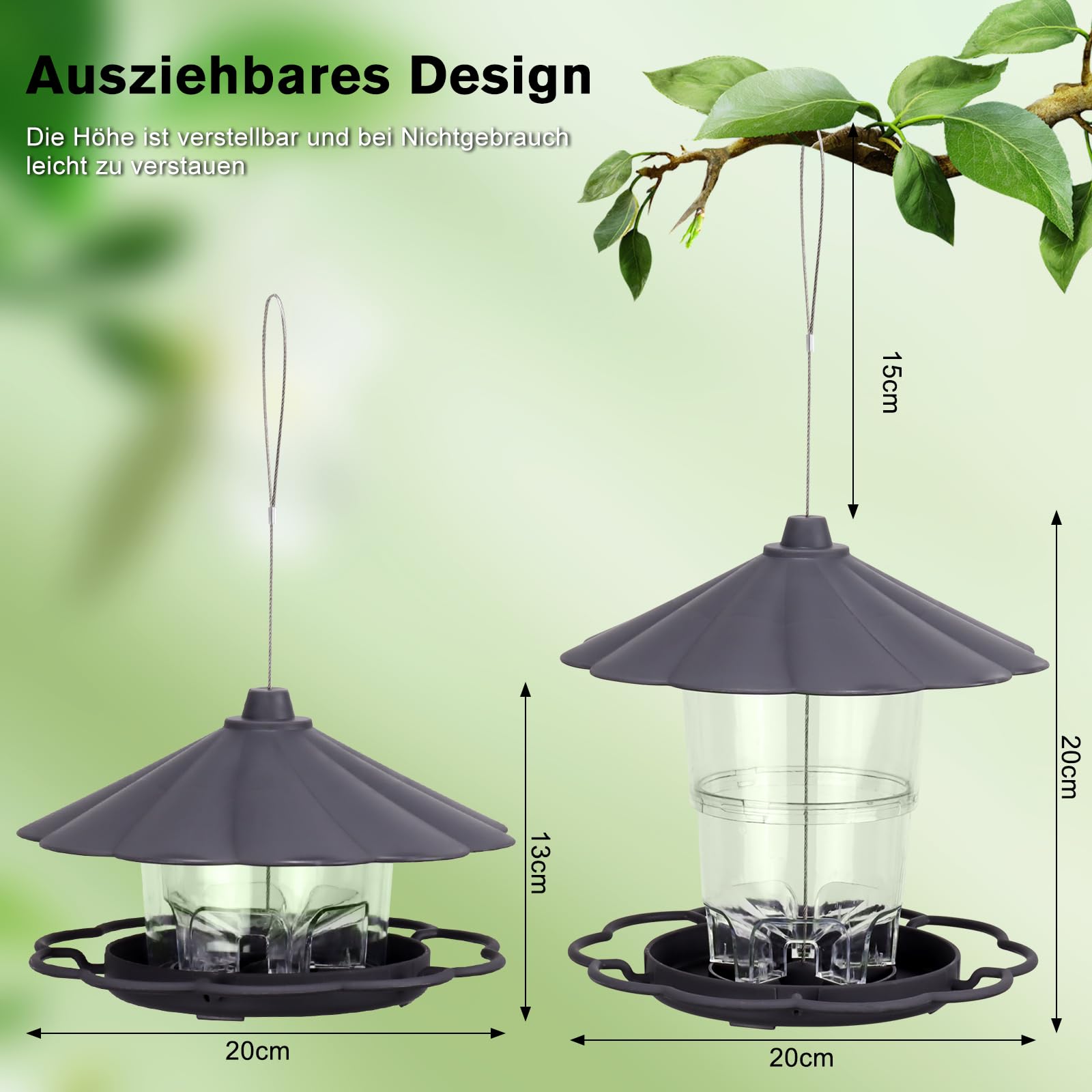 Hängendes Vogelhäuschen, 820 ml Faltbarer Hängevogelhäuschen, Vogelhäuschen zum aufhängen, Wetterfest, Plastikfütterungshaus für Vögel, Geeignet für Balkon, Garten