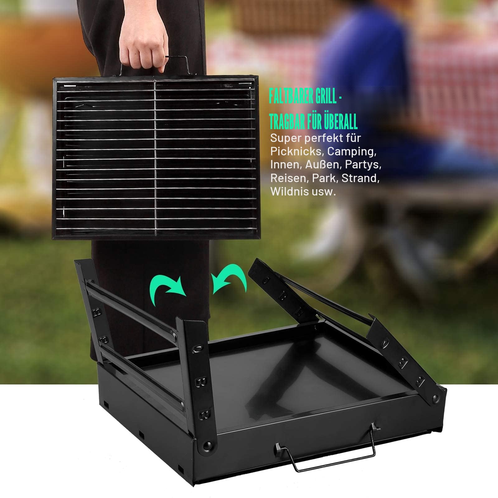 Holzkohlegrill Picknickgrill Edelstahl Kleiner Grill Portabler Campinggrill Abnehmbare BBQ Grills für Outdoor Garten Party