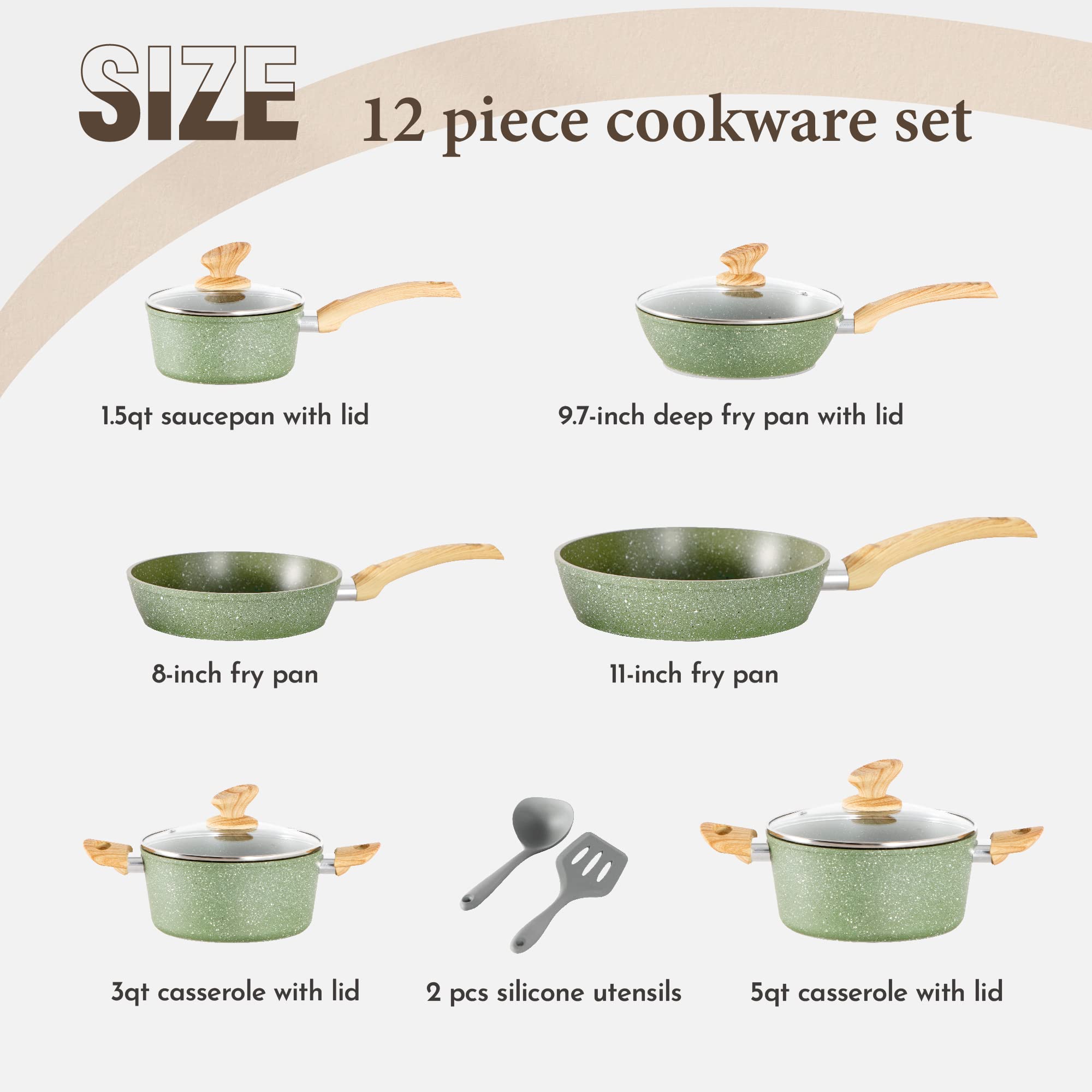 12-teiliges graues Granit-Kochtopfset, Non-Stick Pot Set und Pfannenset / NEU & OVP!