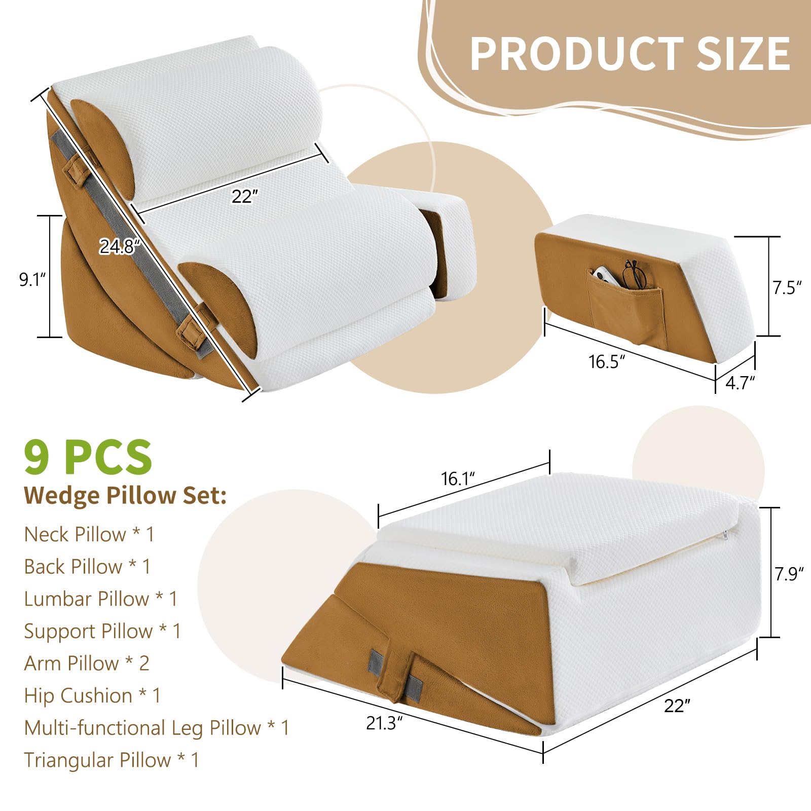 Orthopädische Bett Keil Kissen Set,Post Chirurgie Schaum Kissen für Körper, Rücken und Beine Schmerzlinderung,Justierbare Stützkissen mit Säure Reflux Bed Wedge Memory Foam Hellgrau
