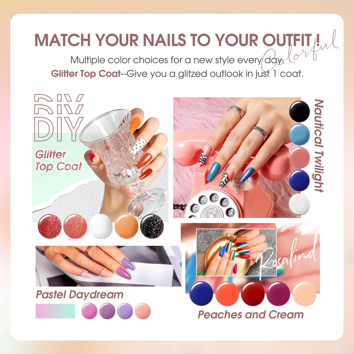 UV Nagellack Set Weiß Rosa Violett Rot Grün Blau Gel