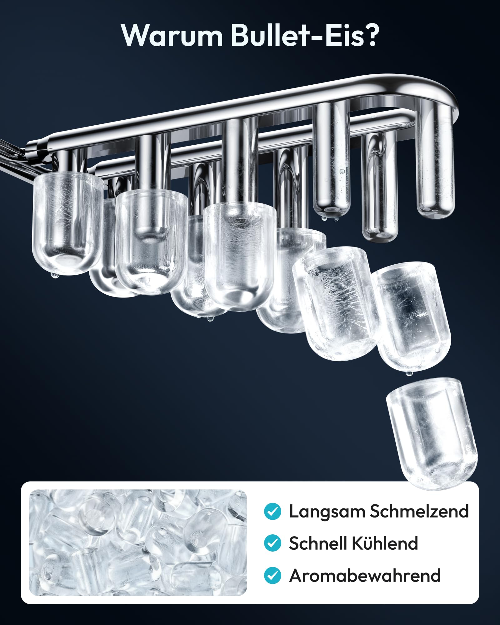 Eiswürfelmaschine Klein, 9 Eiswürfel in 6 Minuten, 12 kg/24H, Eiswürfelmaschine Edelstahl mit Tragbarem Griff, Selbstreinigender Kompakter Eiswürfelmaschinen für Zuhause/Küche/Büro/Bar